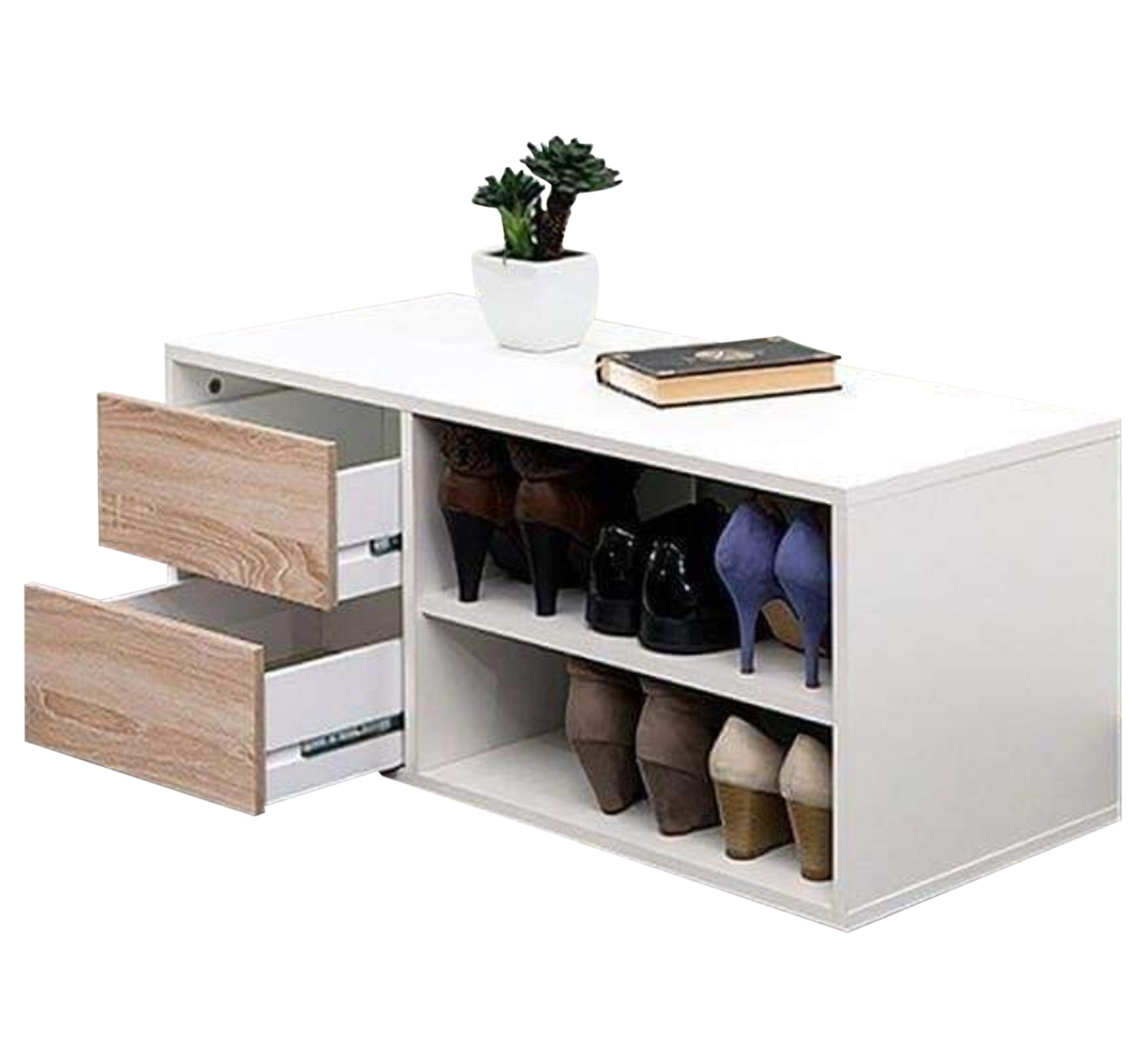 White Shoe Cabinet with two Beige drawers - Vitrine Furniture - Furniture