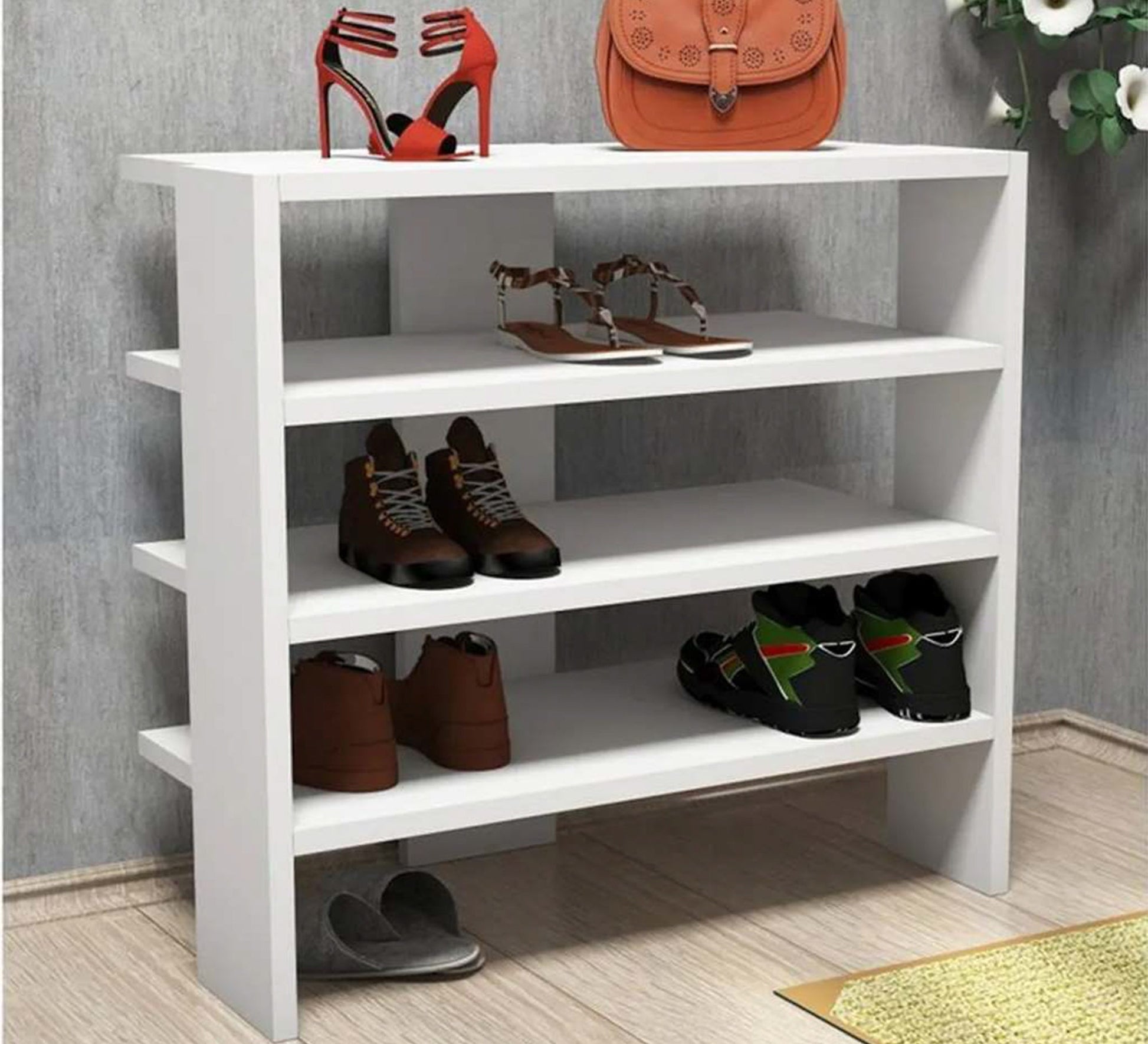 White Shoe Rack with four shelves - Vitrine Furniture - Furniture