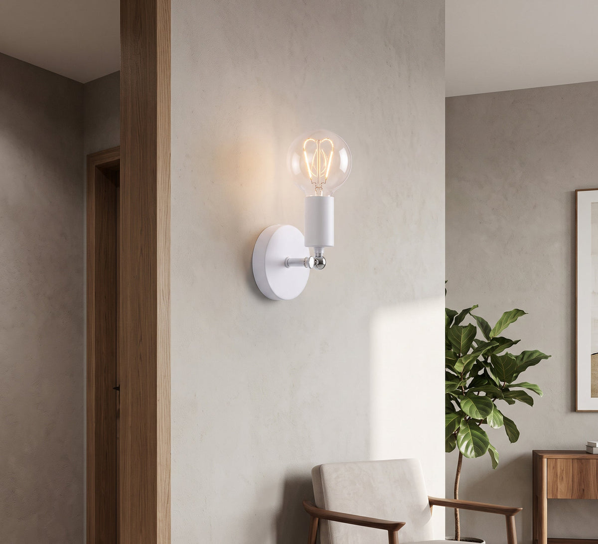 White Short Arm Exposed Bulb Sconce - Vitrine Furniture - Wall Sconce