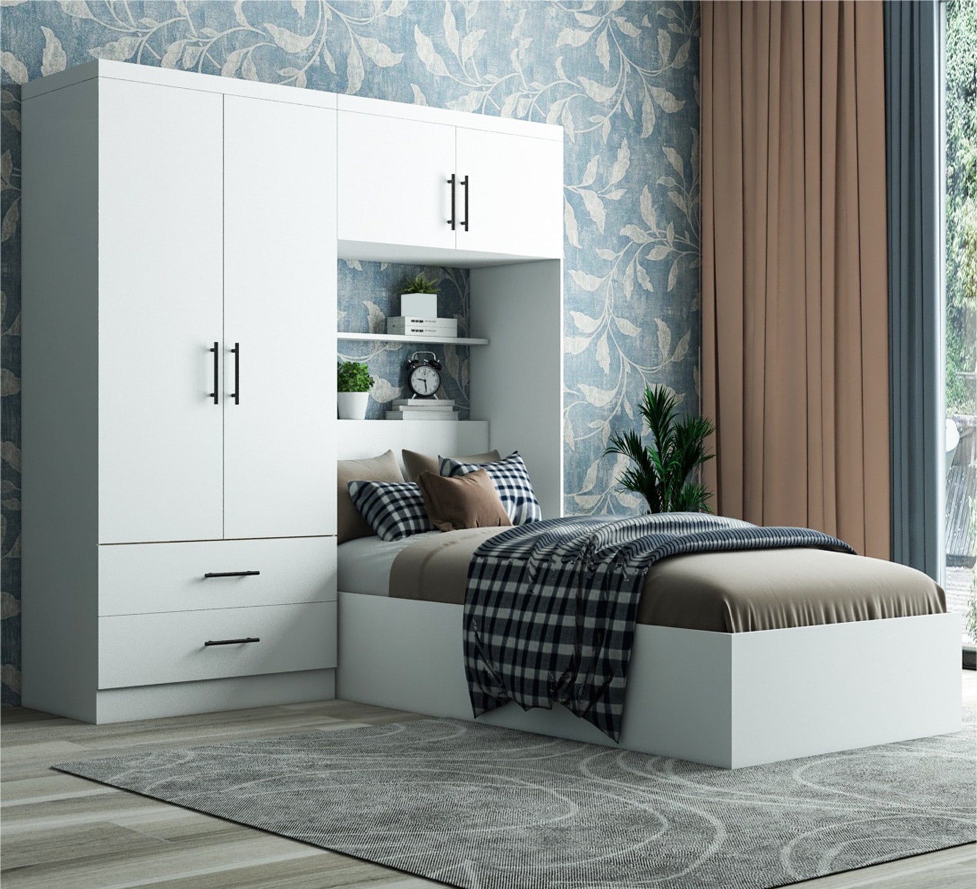 White single bedroom with large wardrobe - Vitrine Furniture - Furniture