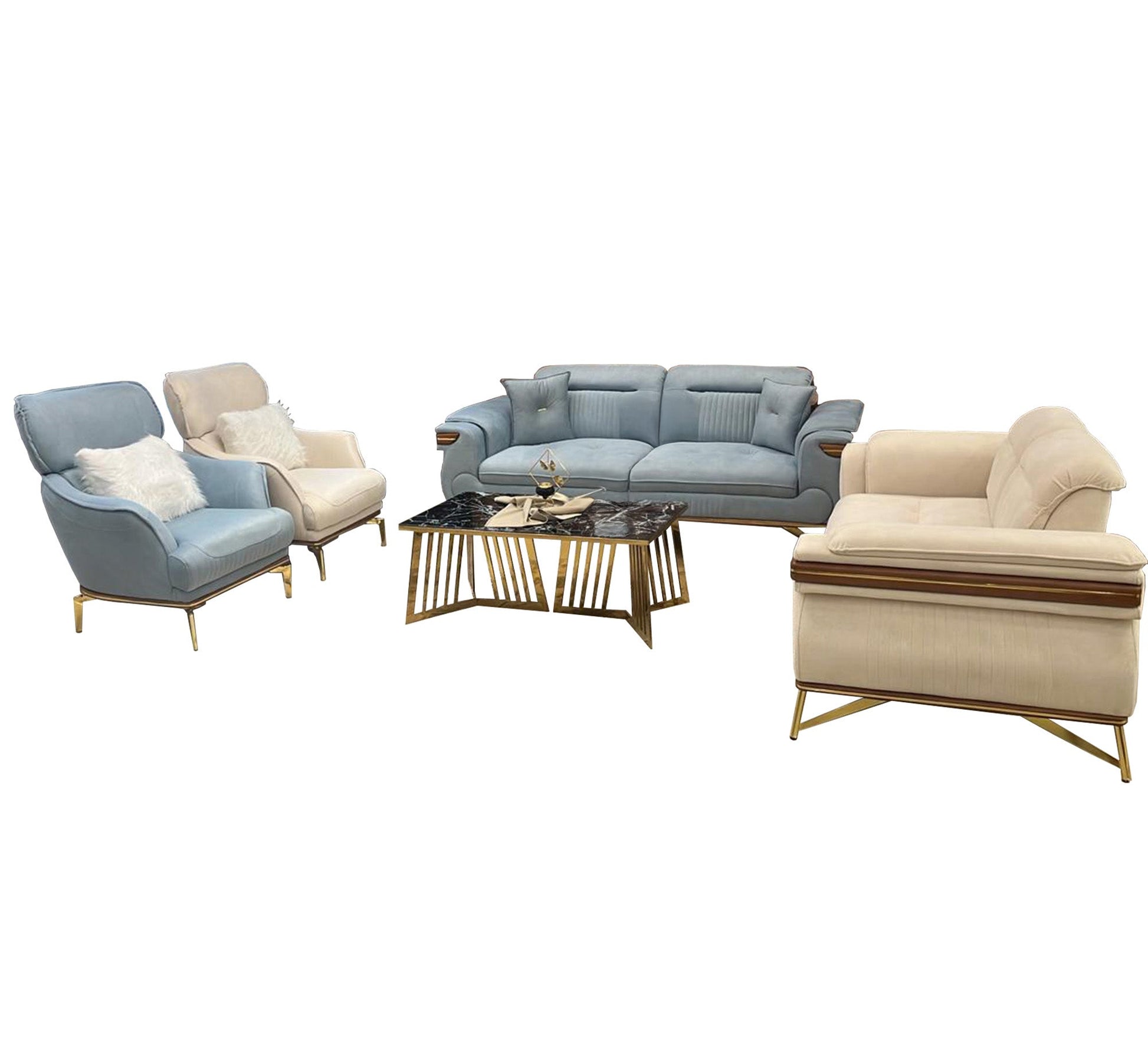 White * sky blue living room - Vitrine Furniture - Salon Sets