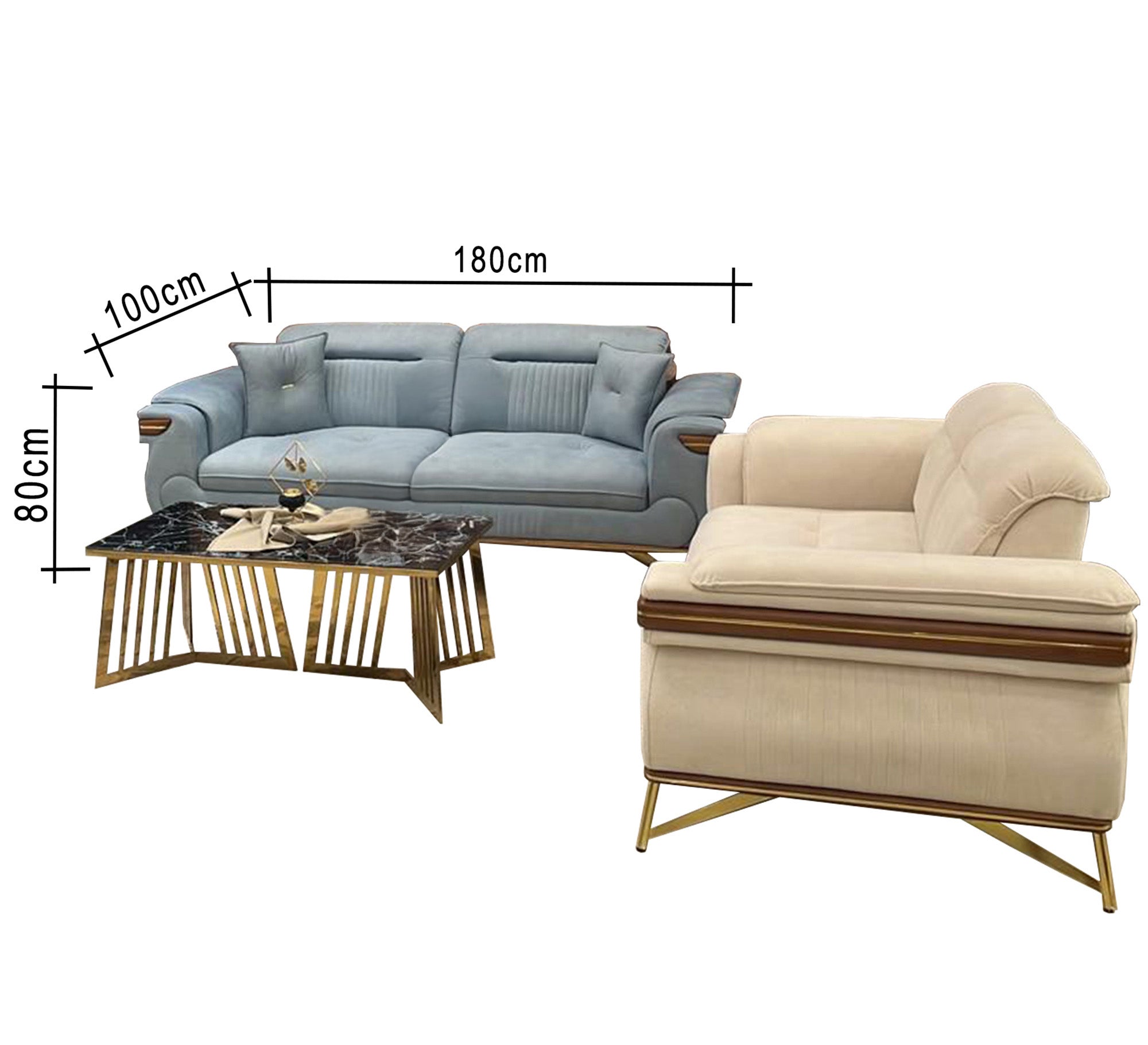 White * sky blue living room - Vitrine Furniture - Salon Sets