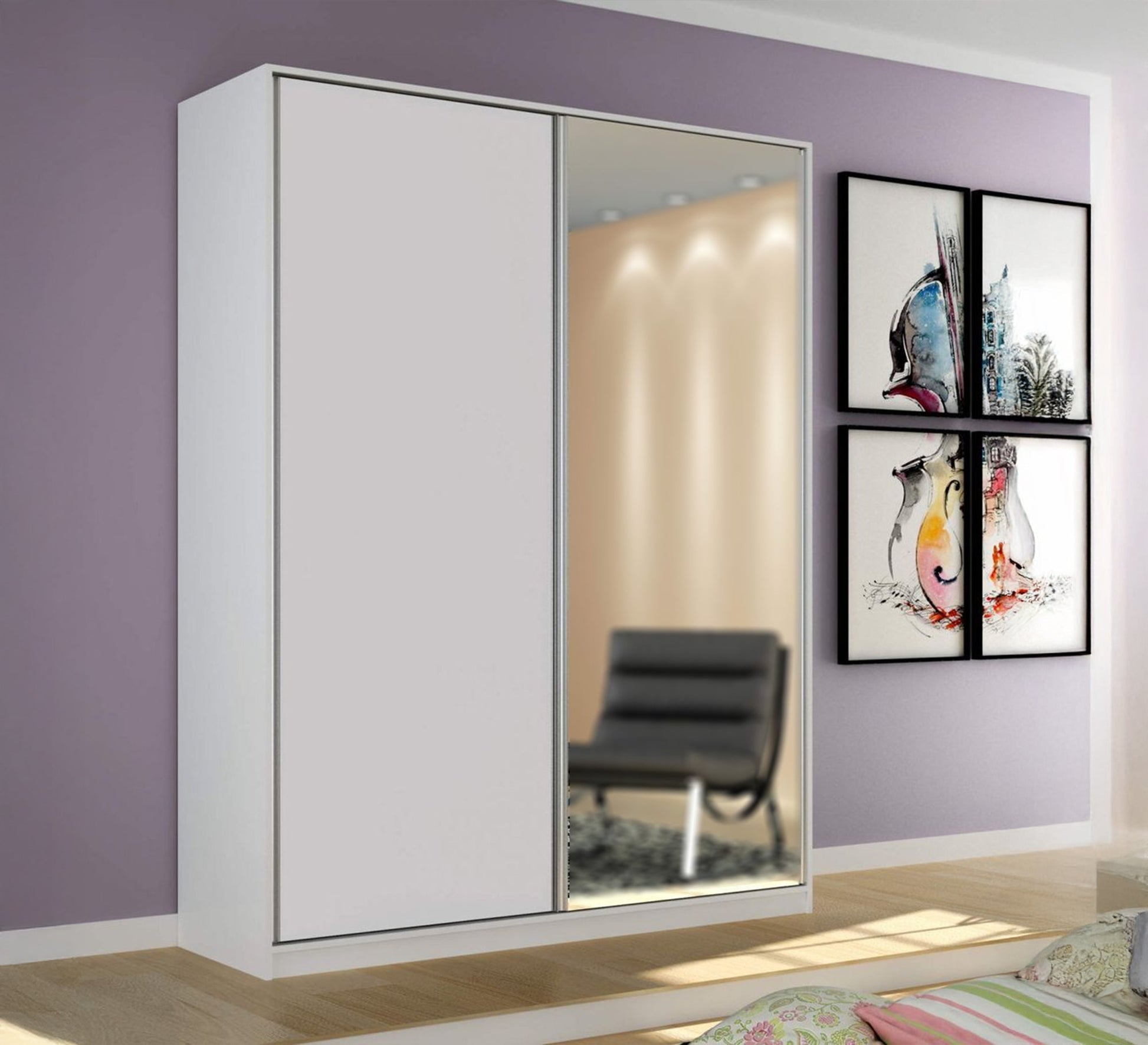White sliding wardrobe with mirror door - Vitrine Furniture - Furniture