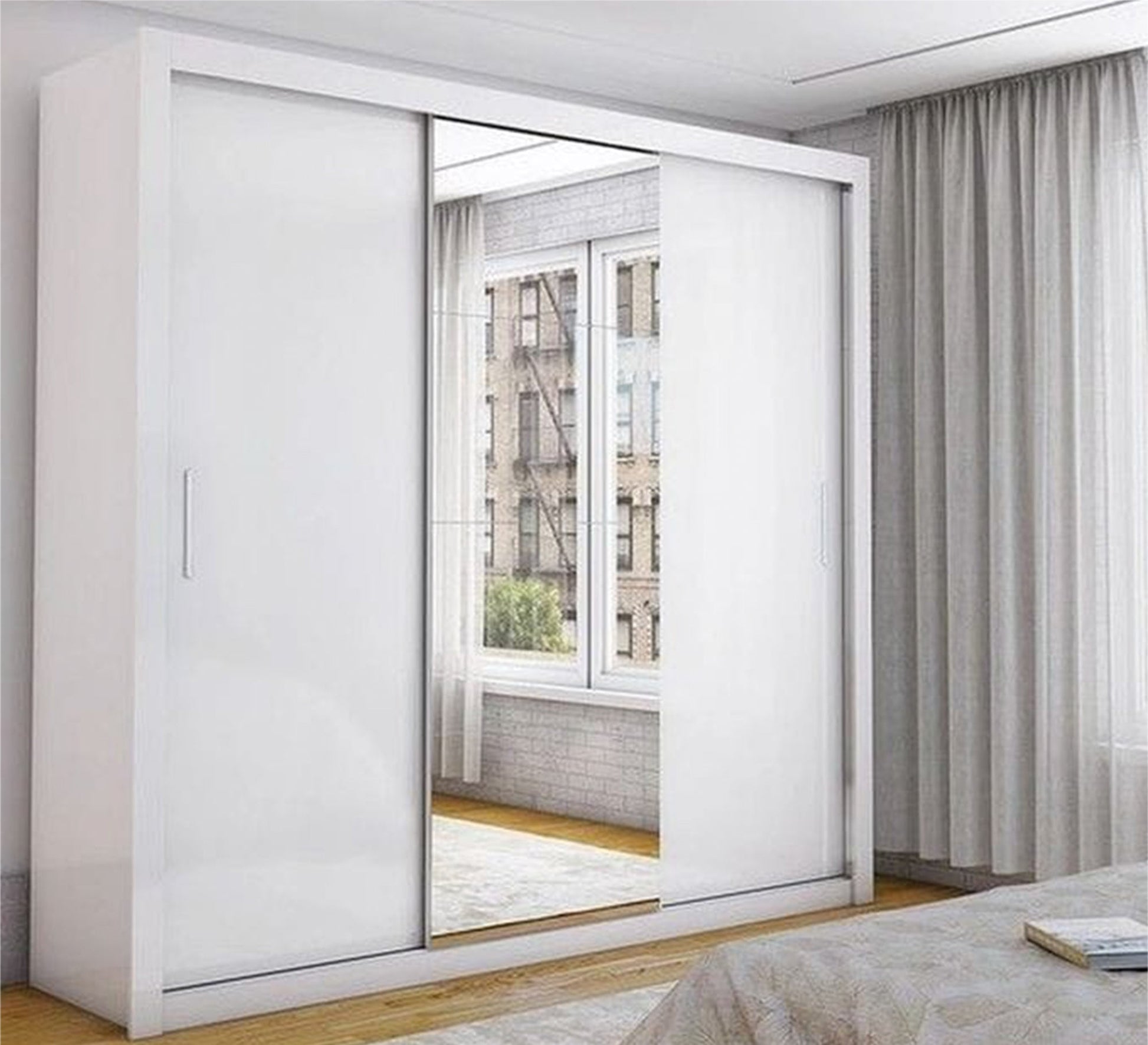 White sliding wardrobe with mirror - Vitrine Furniture - Furniture
