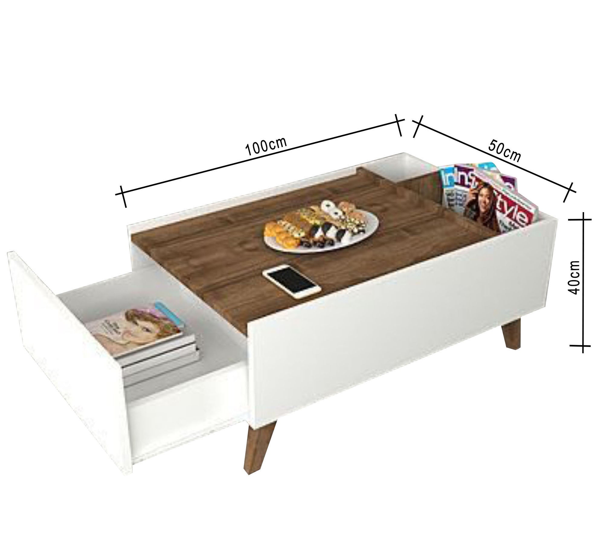 White table with brown wooden top and high legs - Vitrine Furniture - Furniture