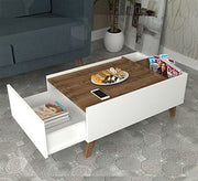 White table with brown wooden top and high legs - Vitrine Furniture - Furniture