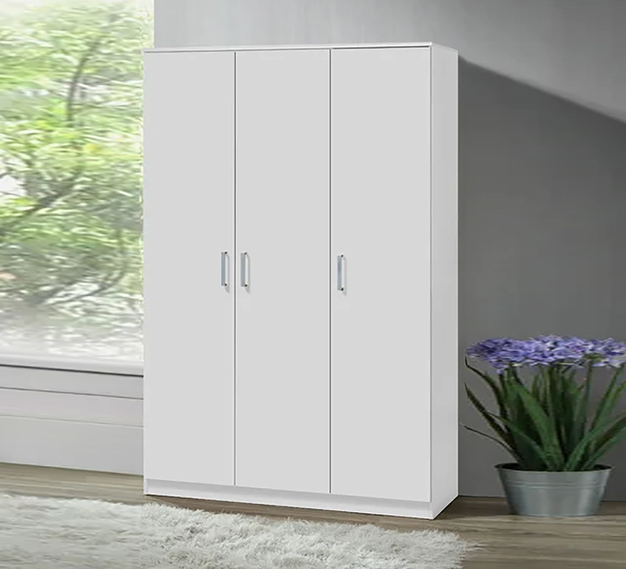 White Three - Doors Wardrobe, Sleek & Spacious - Vitrine Furniture - Furniture