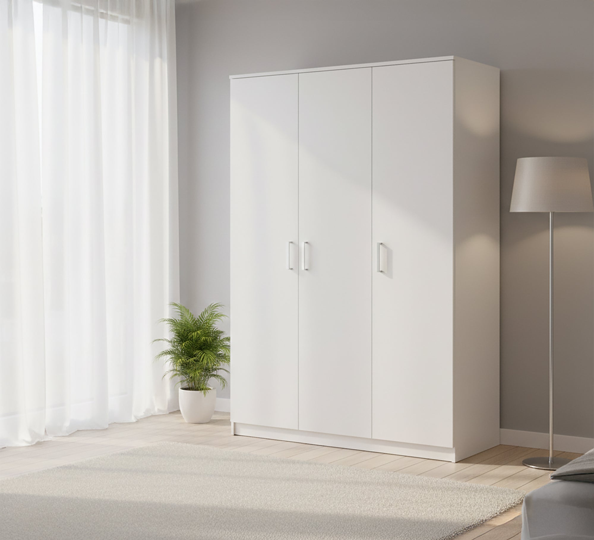 White Three - Doors Wardrobe, Sleek & Spacious - Vitrine Furniture - Furniture