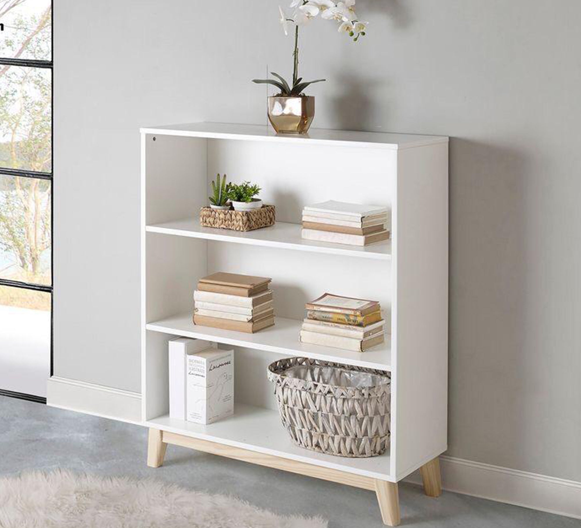 White three - shelf bookcase - Vitrine Furniture - Furniture