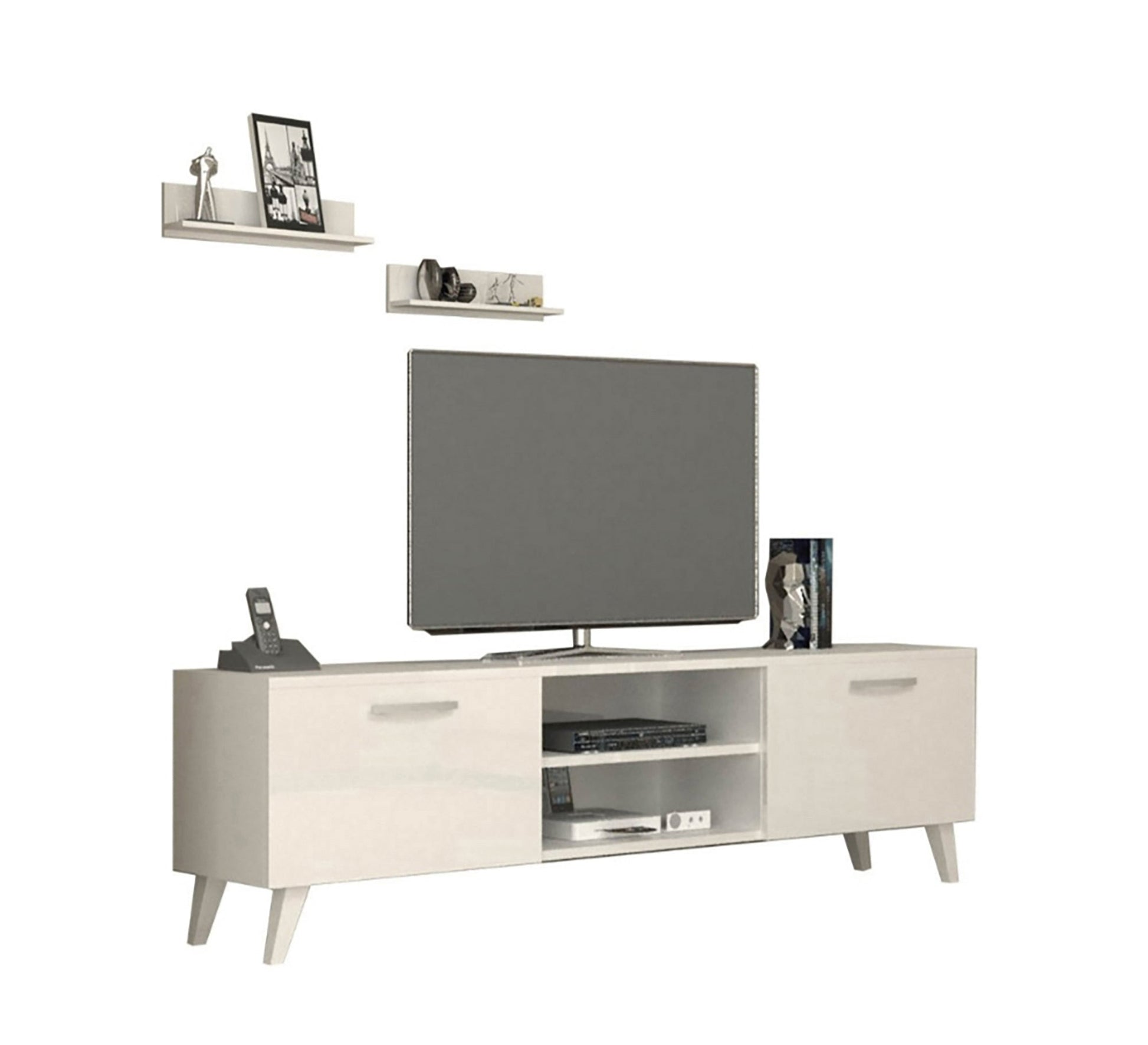 White TV screen unit with slanted legs - Vitrine Furniture - Furniture