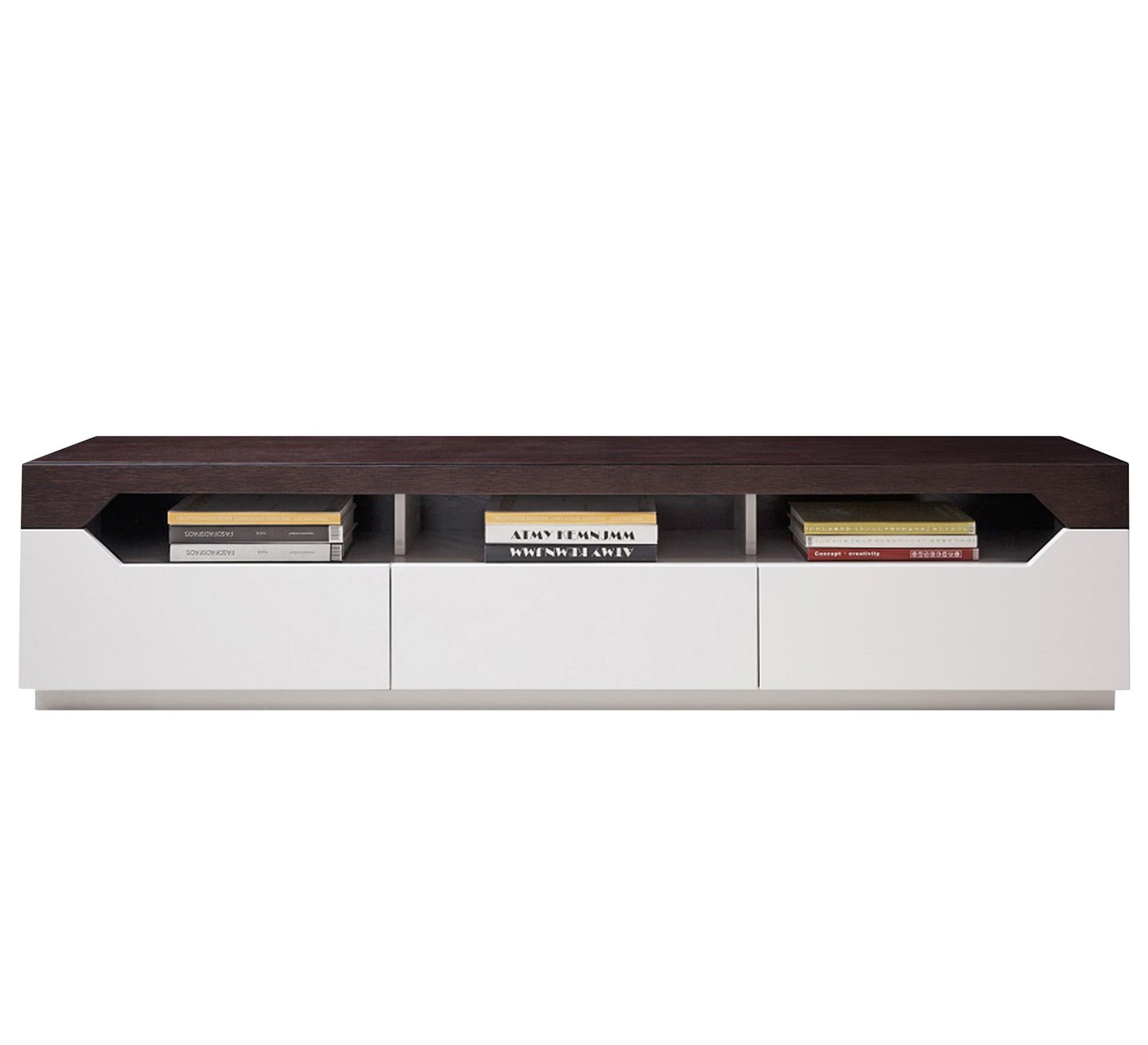 White TV Table - Dark Brown Top, Stylish Design - Vitrine Furniture - TV Table & Cabinet