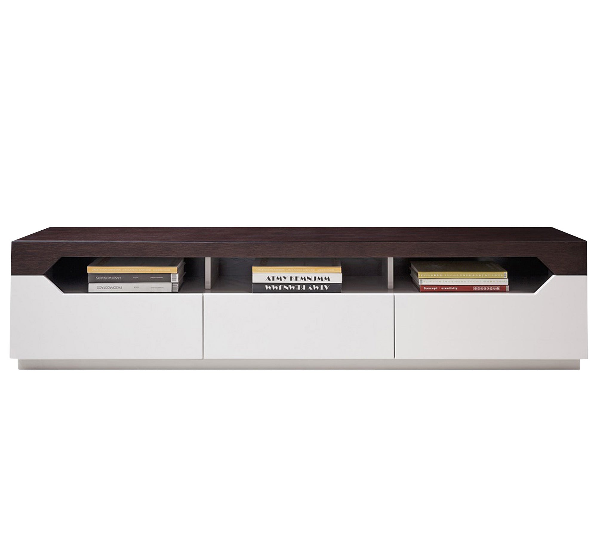 White TV Table - Dark Brown Top, Stylish Design - Vitrine Furniture - TV Table & Cabinet