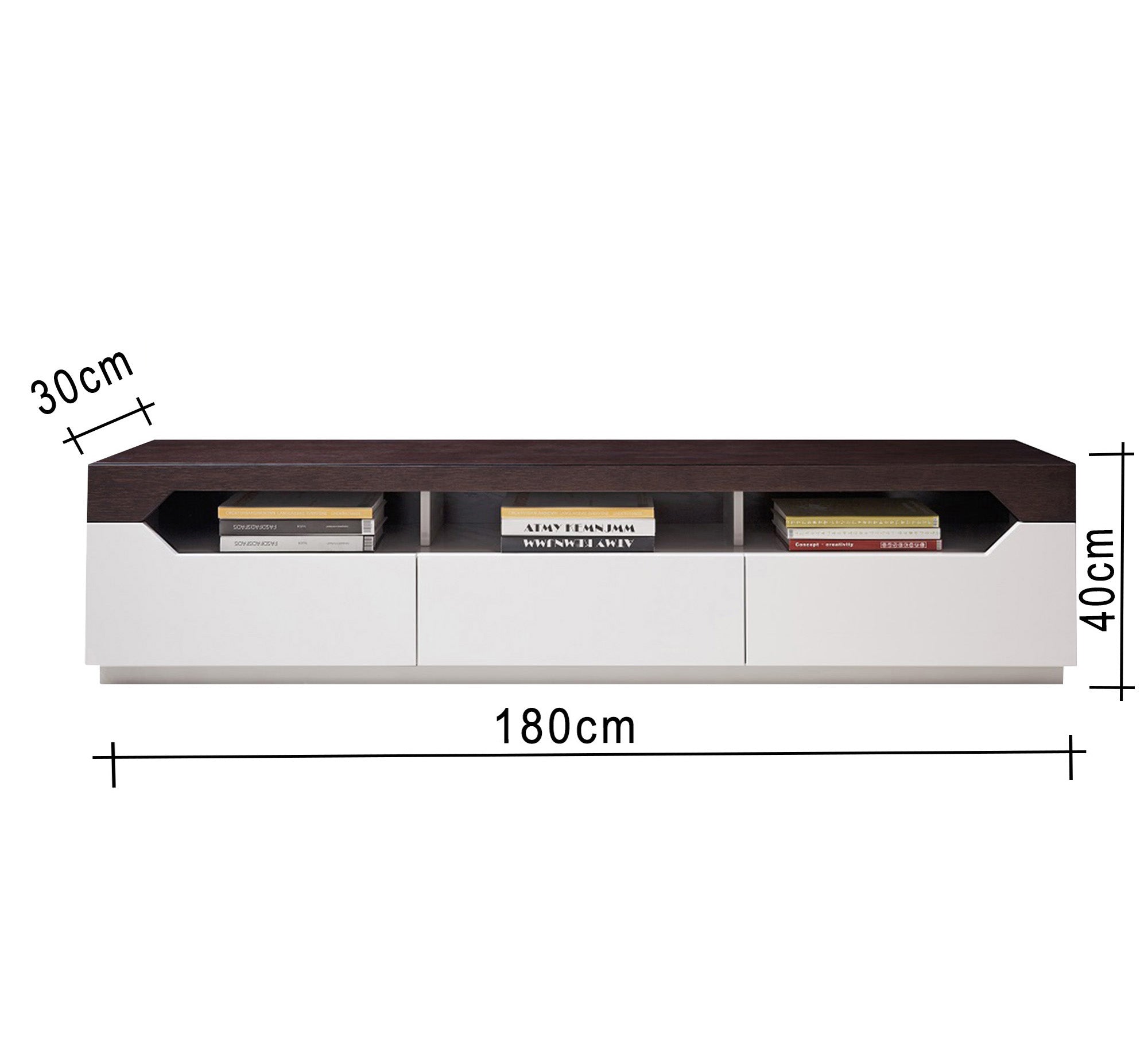 White TV Table - Dark Brown Top, Stylish Design - Vitrine Furniture - TV Table & Cabinet