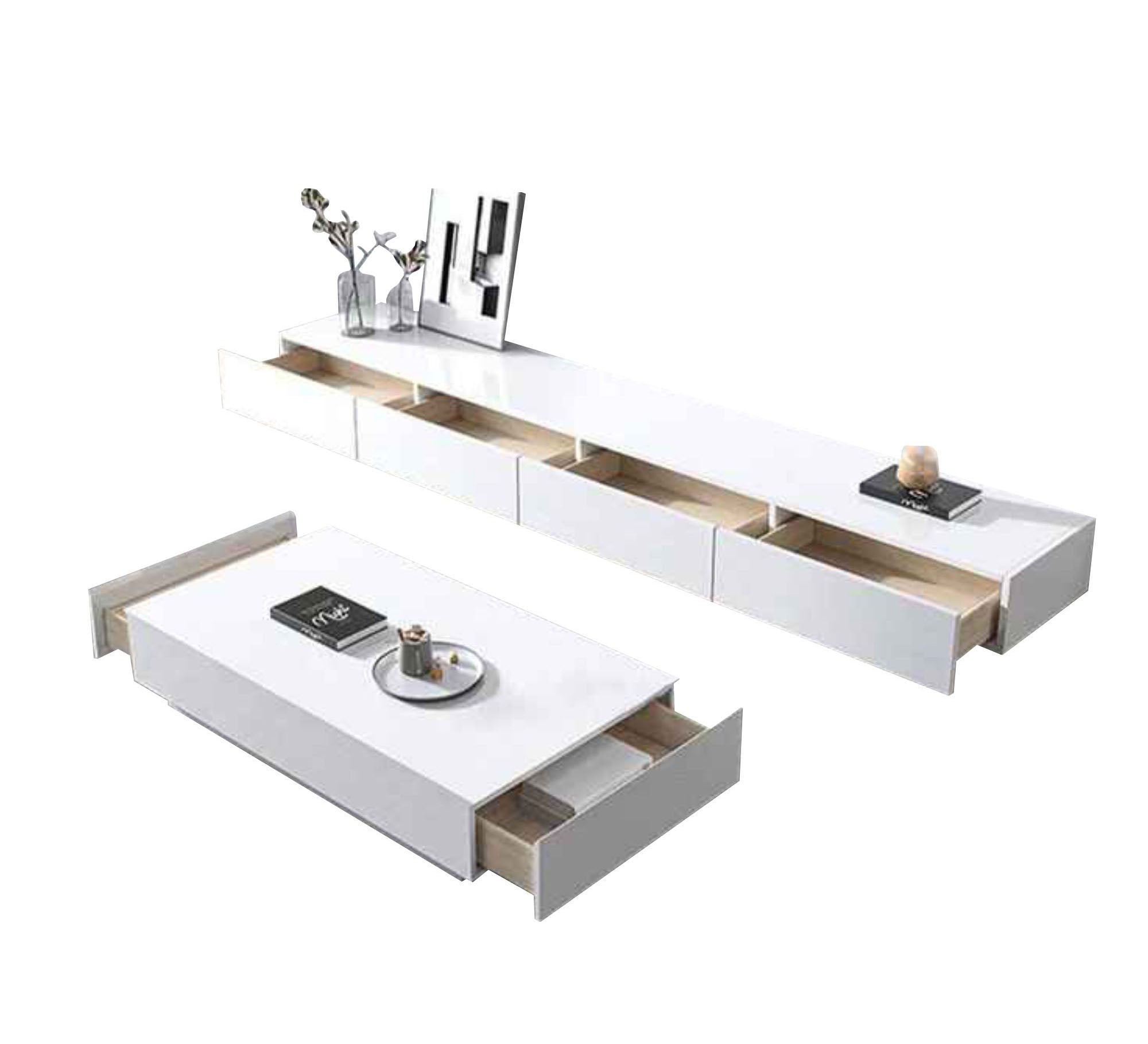 White TV table set - Vitrine Furniture - Furniture