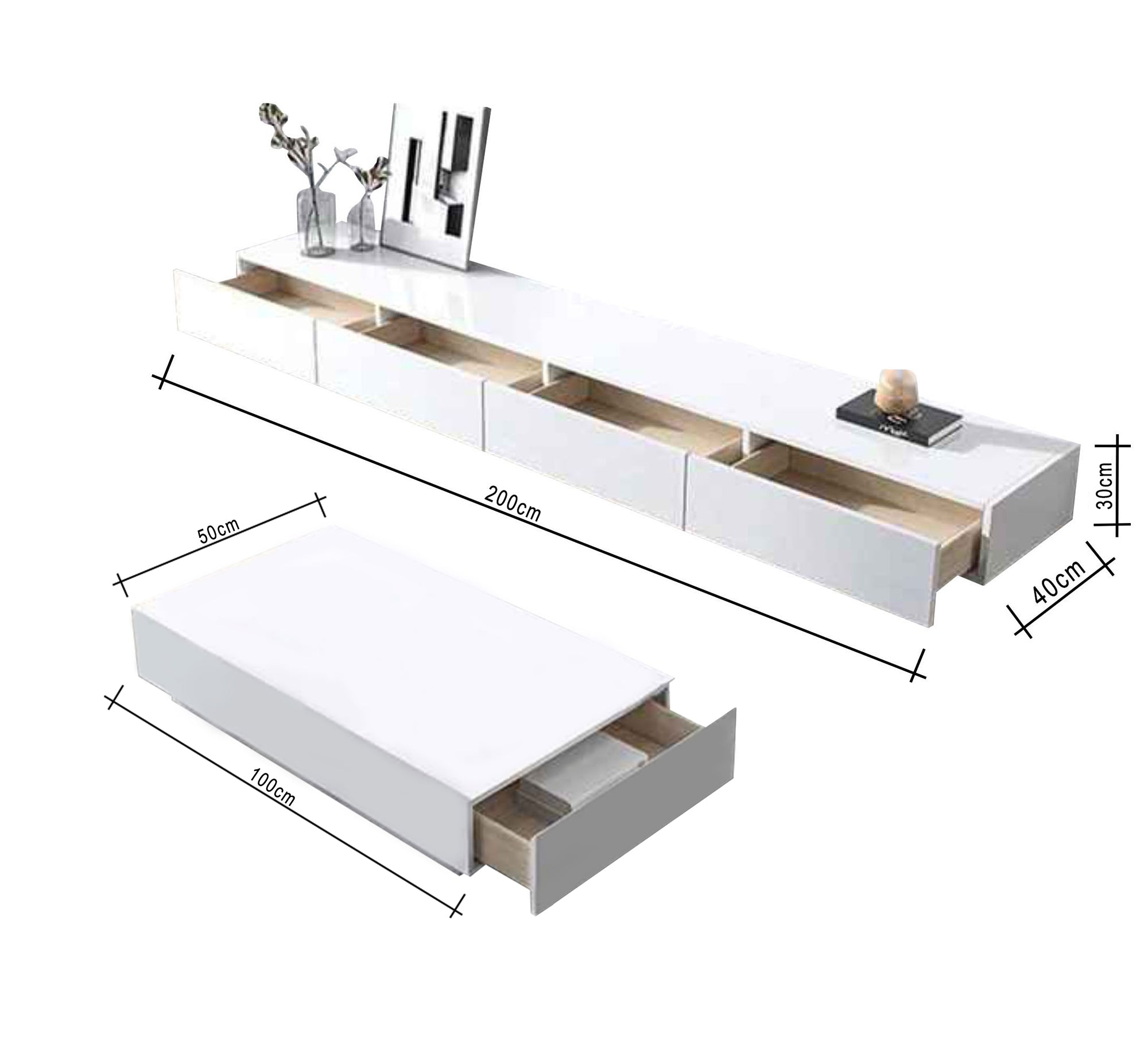 White TV table set - Vitrine Furniture - Furniture