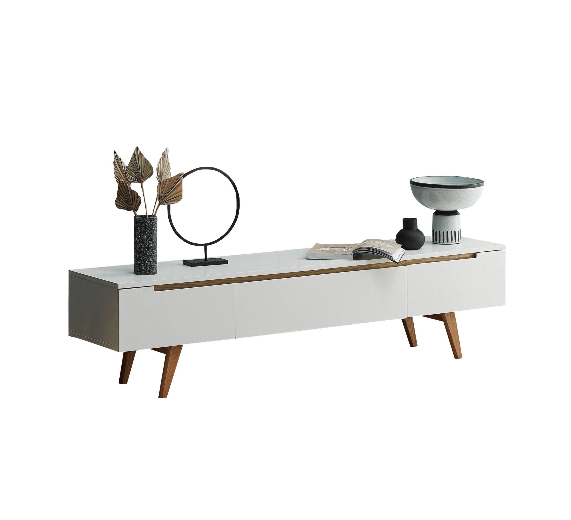 White TV table with brown accents - Vitrine Furniture - Furniture