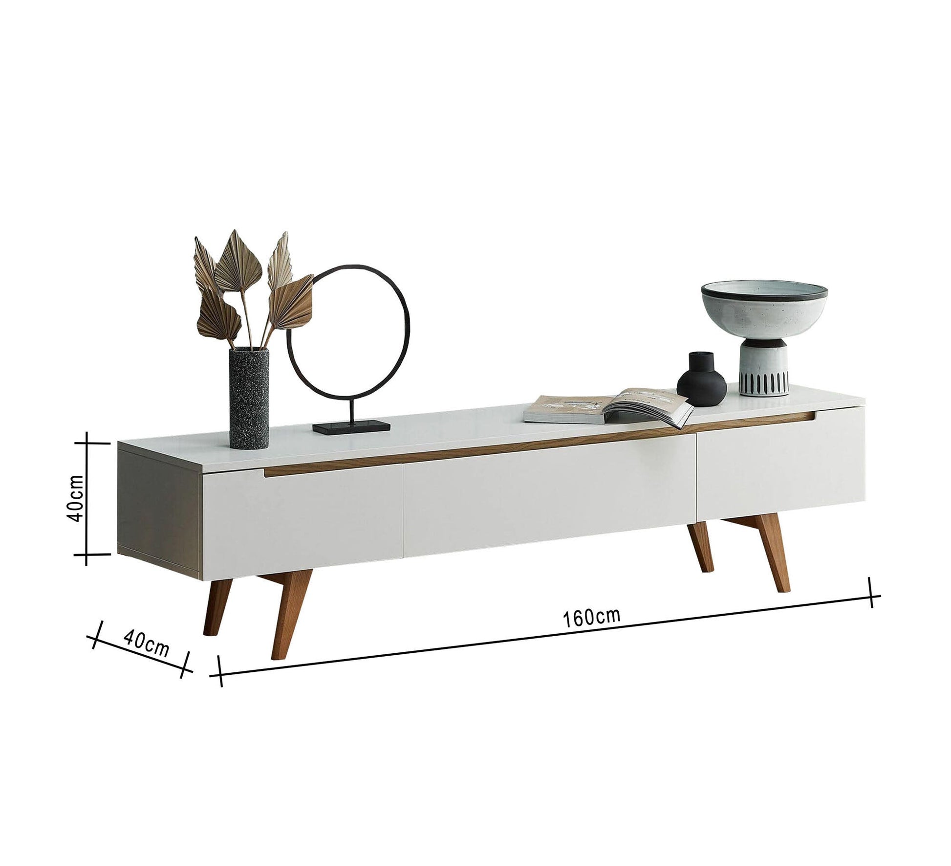 White TV table with brown accents - Vitrine Furniture - Furniture