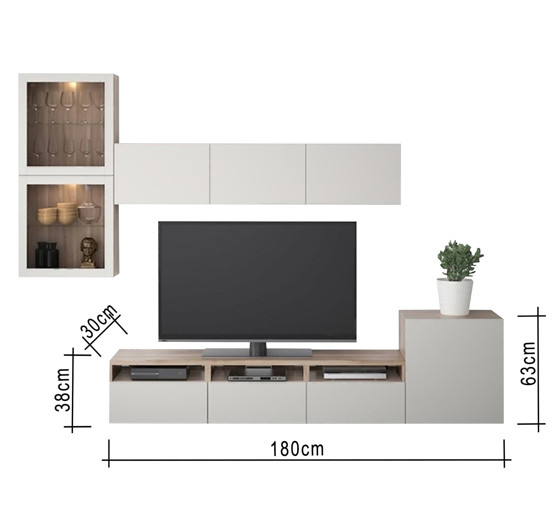 White TV Unit Stylish, Two - Piece Elegance - Vitrine Furniture - TV Table & Cabinet
