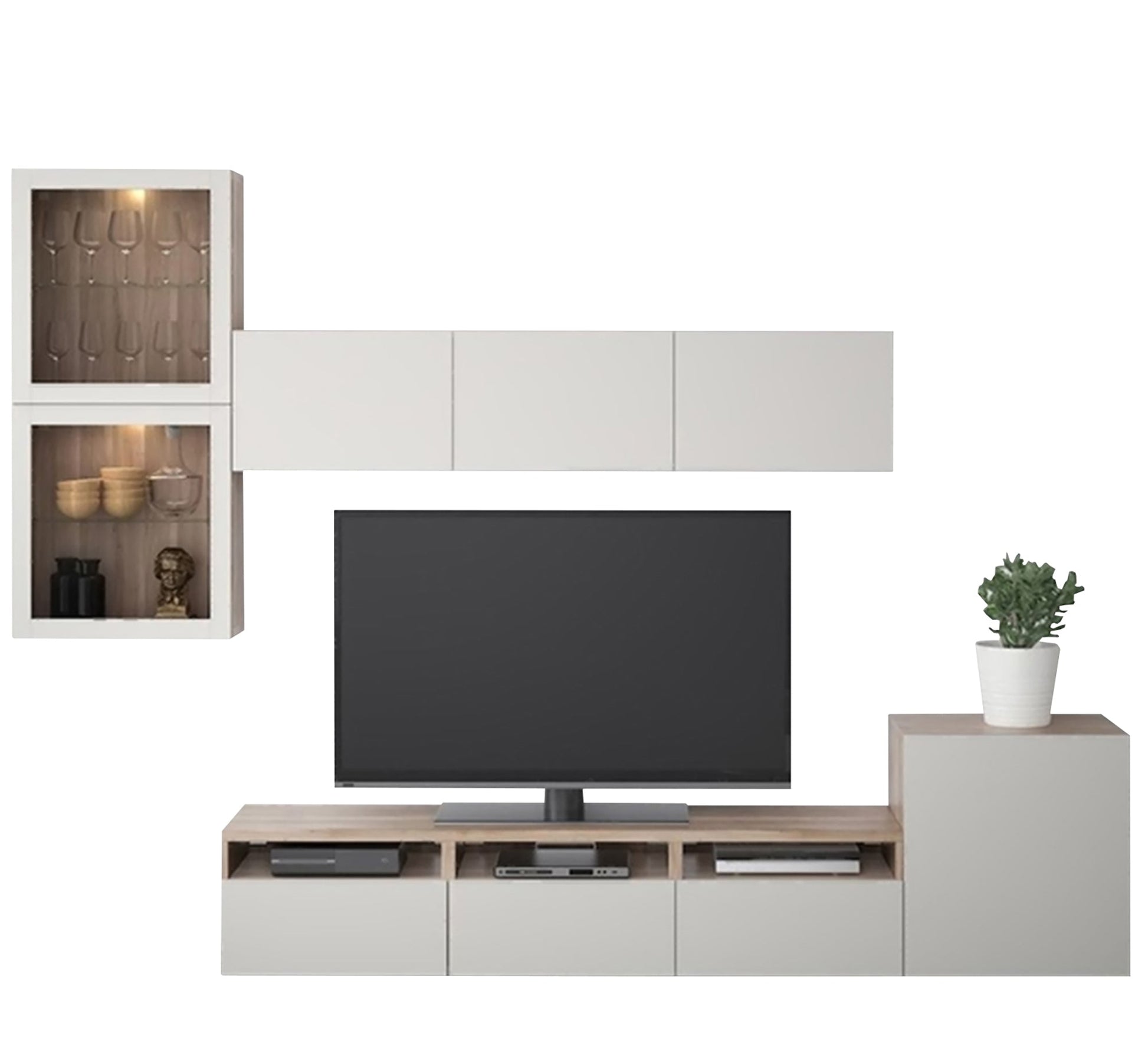 White TV Unit Stylish, Two - Piece Elegance - Vitrine Furniture - TV Table & Cabinet