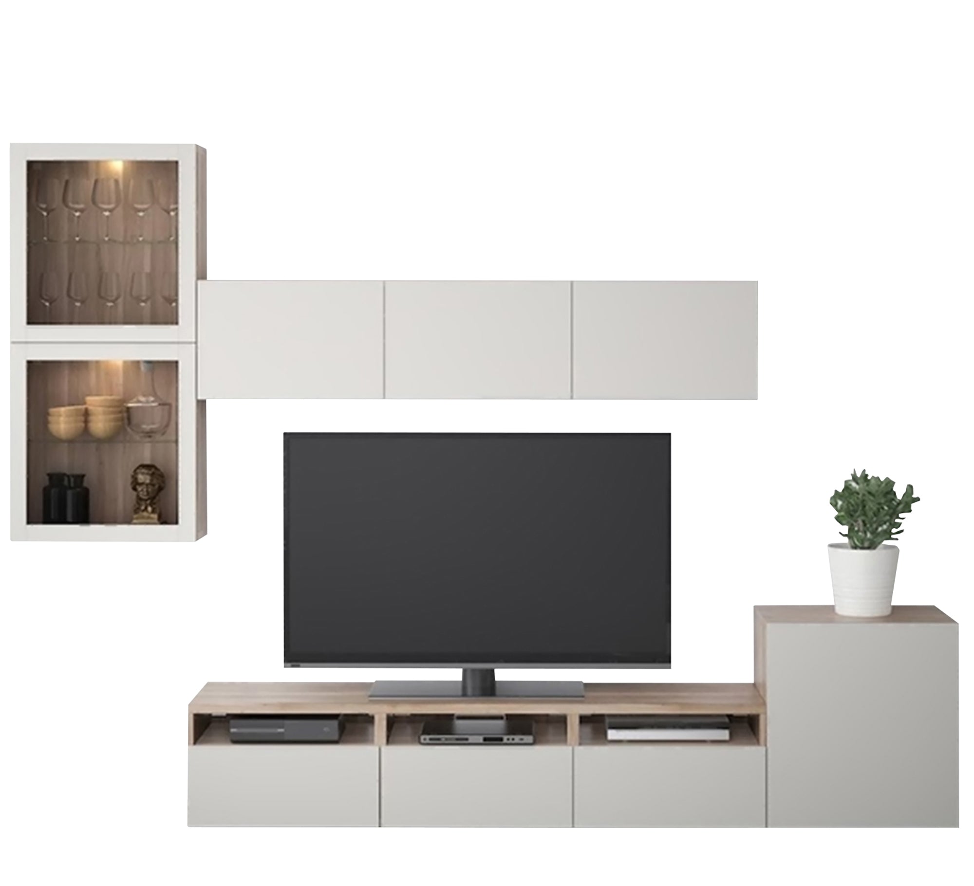 White TV Unit Stylish, Two - Piece Elegance - Vitrine Furniture - TV Table & Cabinet