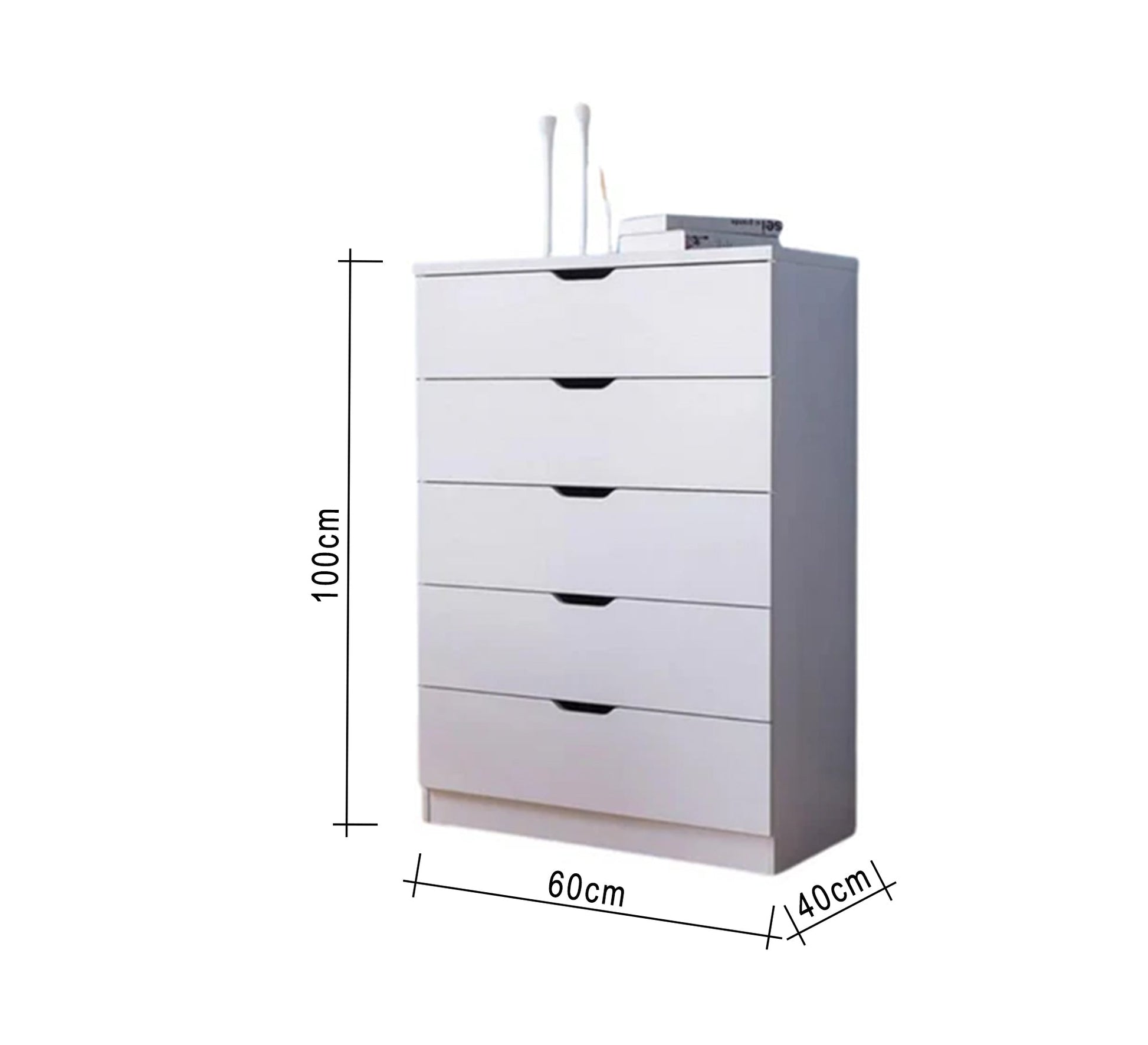 White vertical storage unit with 5 modern drawers - Vitrine Furniture - Furniture