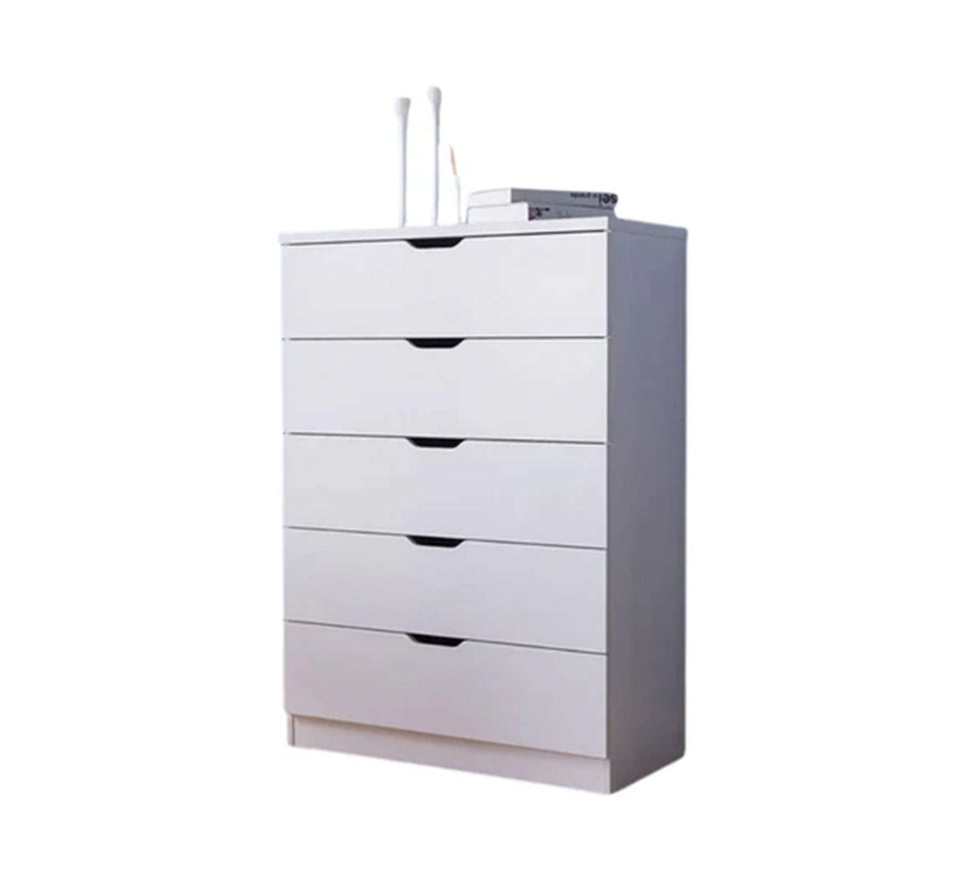 White vertical storage unit with 5 modern drawers - Vitrine Furniture - Furniture