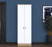 White Wardrobe with Beige Wooden Base - Vitrine Furniture - Furniture