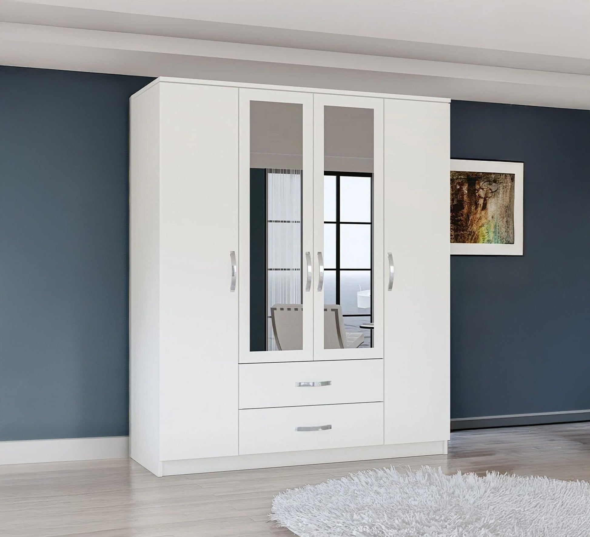 White wardrobe with four doors and two drawers - Vitrine Furniture - Furniture