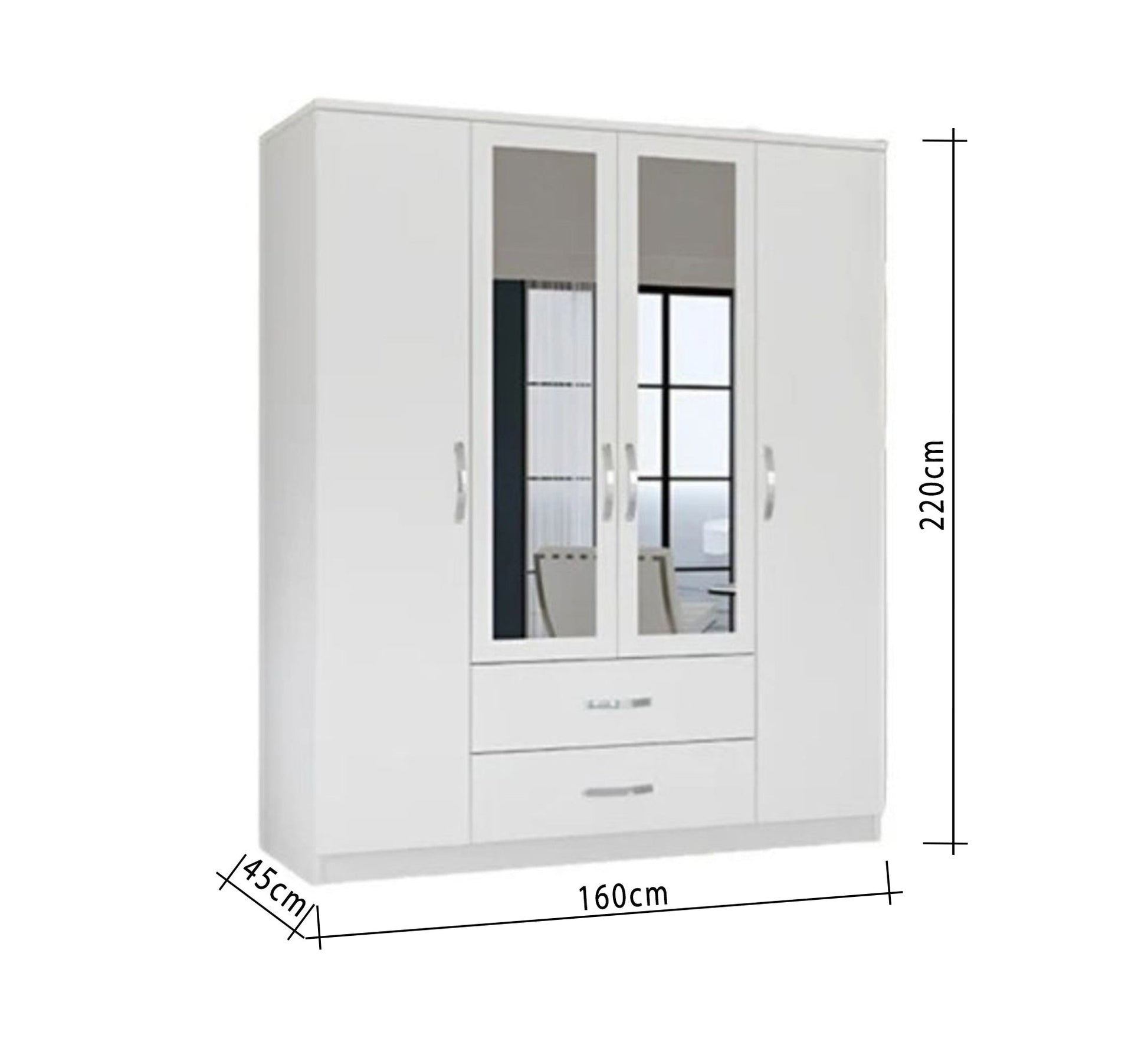 White wardrobe with four doors and two drawers - Vitrine Furniture - Furniture