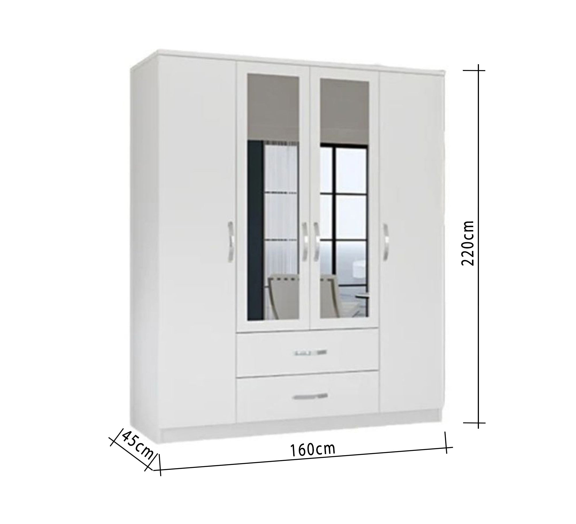 White wardrobe with four doors and two drawers - Vitrine Furniture - Furniture