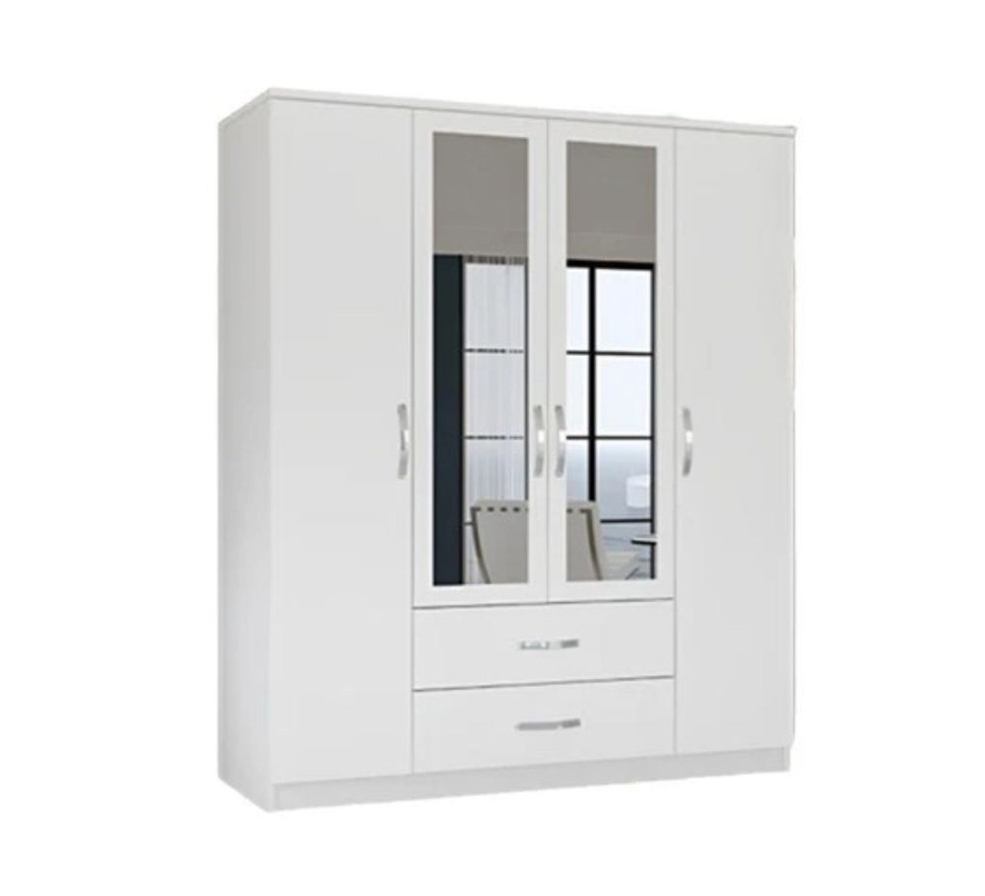 White wardrobe with four doors and two drawers - Vitrine Furniture - Furniture
