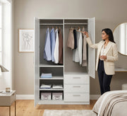 White Wardrobe with Hinged Doors with Leaf Design - Vitrine Furniture - Wardrobes