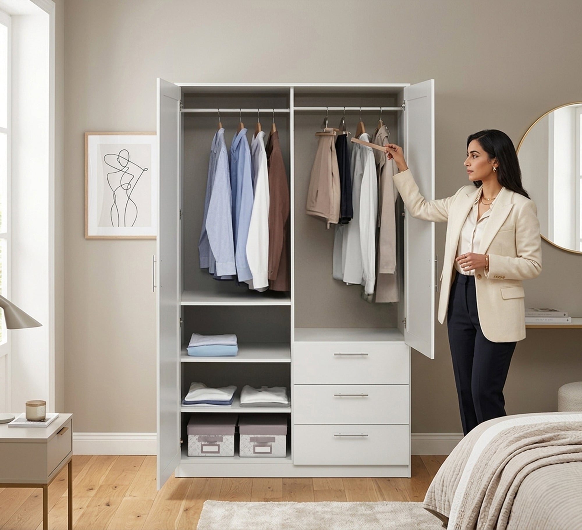 White Wardrobe with Hinged Doors with Leaf Design - Vitrine Furniture - Wardrobes