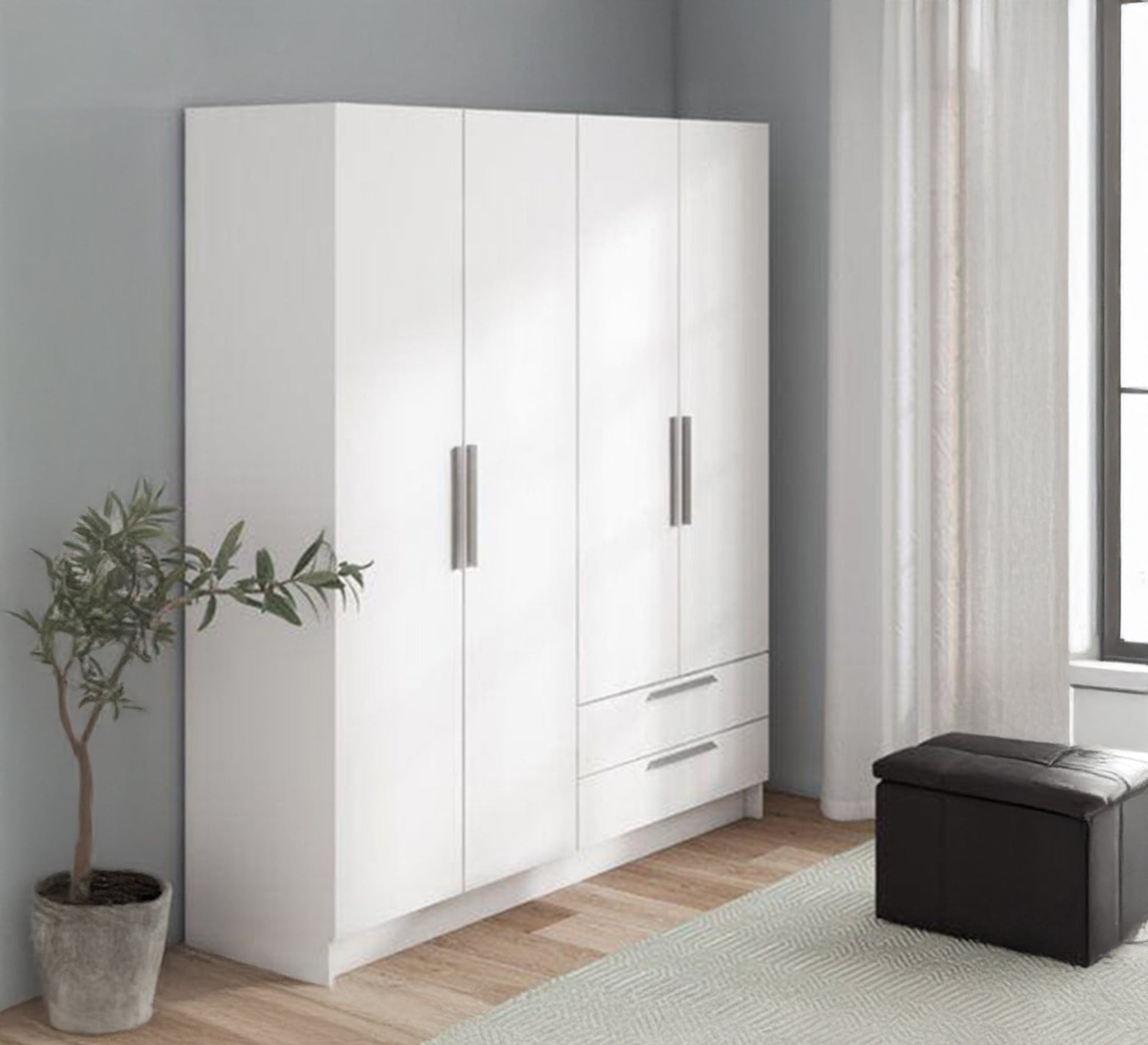 White wardrobe with modern doors and handles - Vitrine Furniture - Furniture