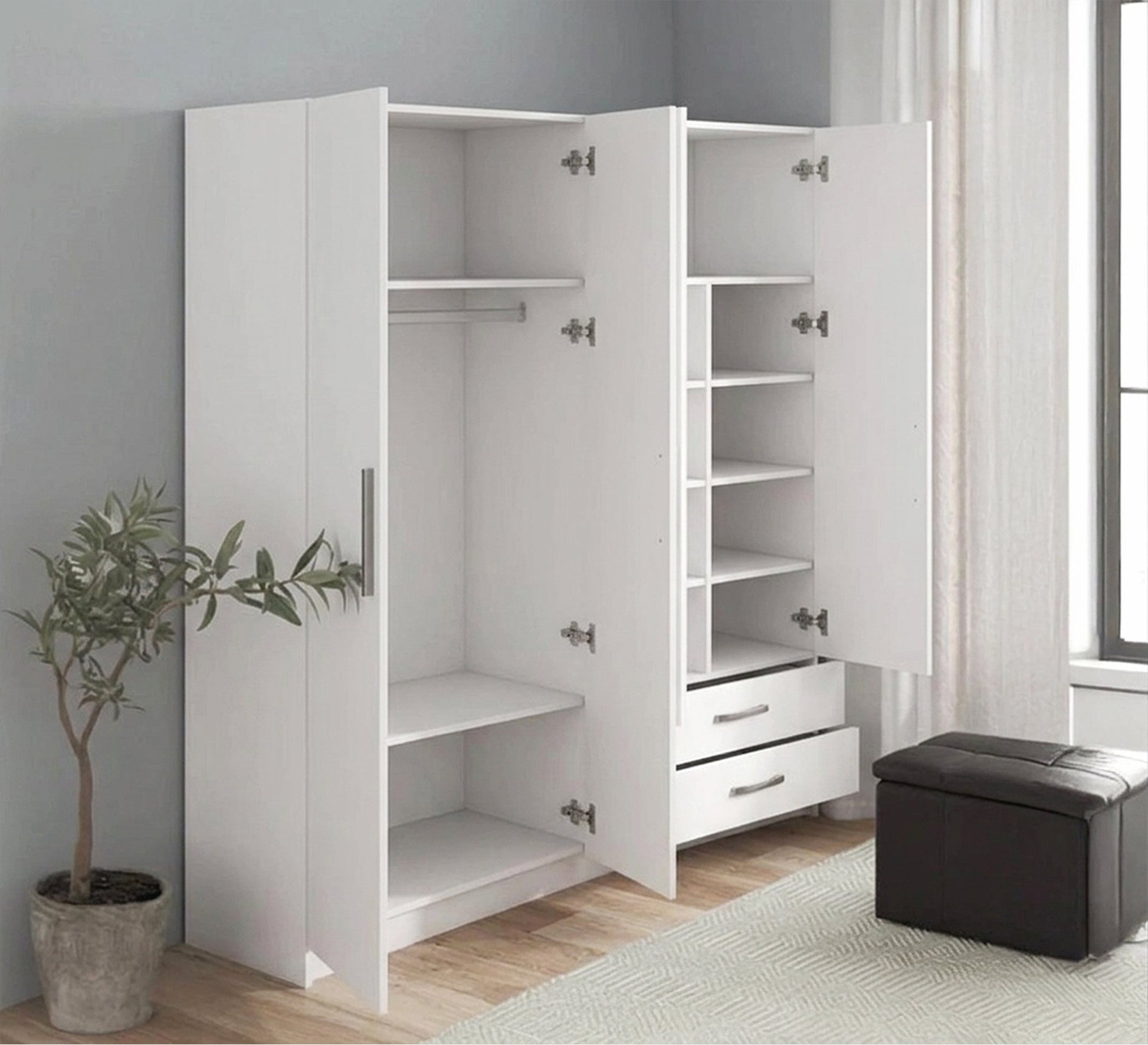 White wardrobe with modern doors and handles - Vitrine Furniture - Wardrobes