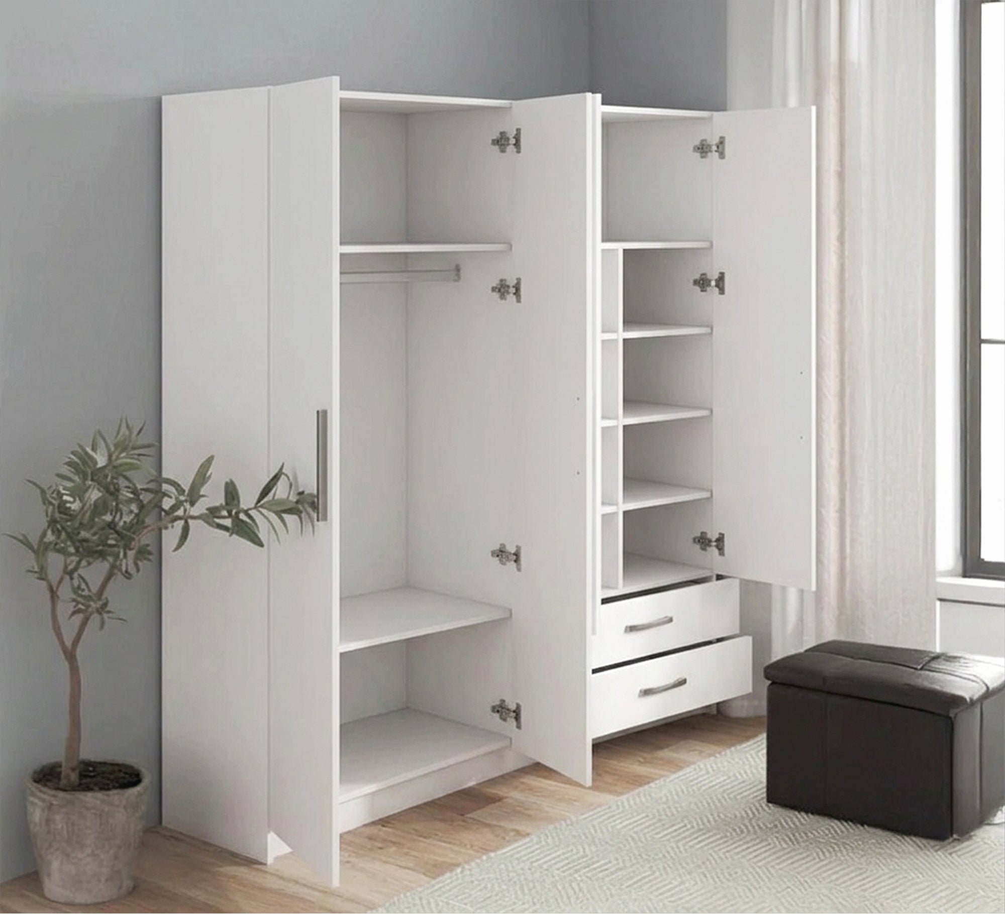 White wardrobe with modern doors and handles - Vitrine Furniture - Wardrobes