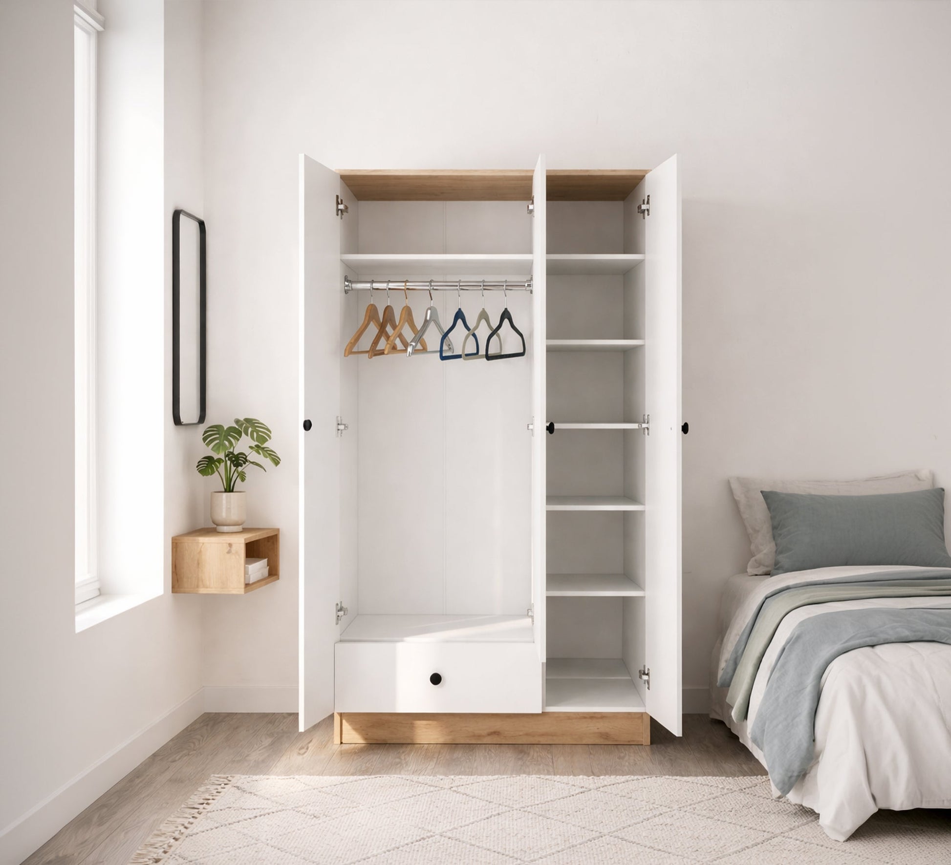 White Wardrobe with Sleek Design with External Storage - Vitrine Furniture - Wardrobes