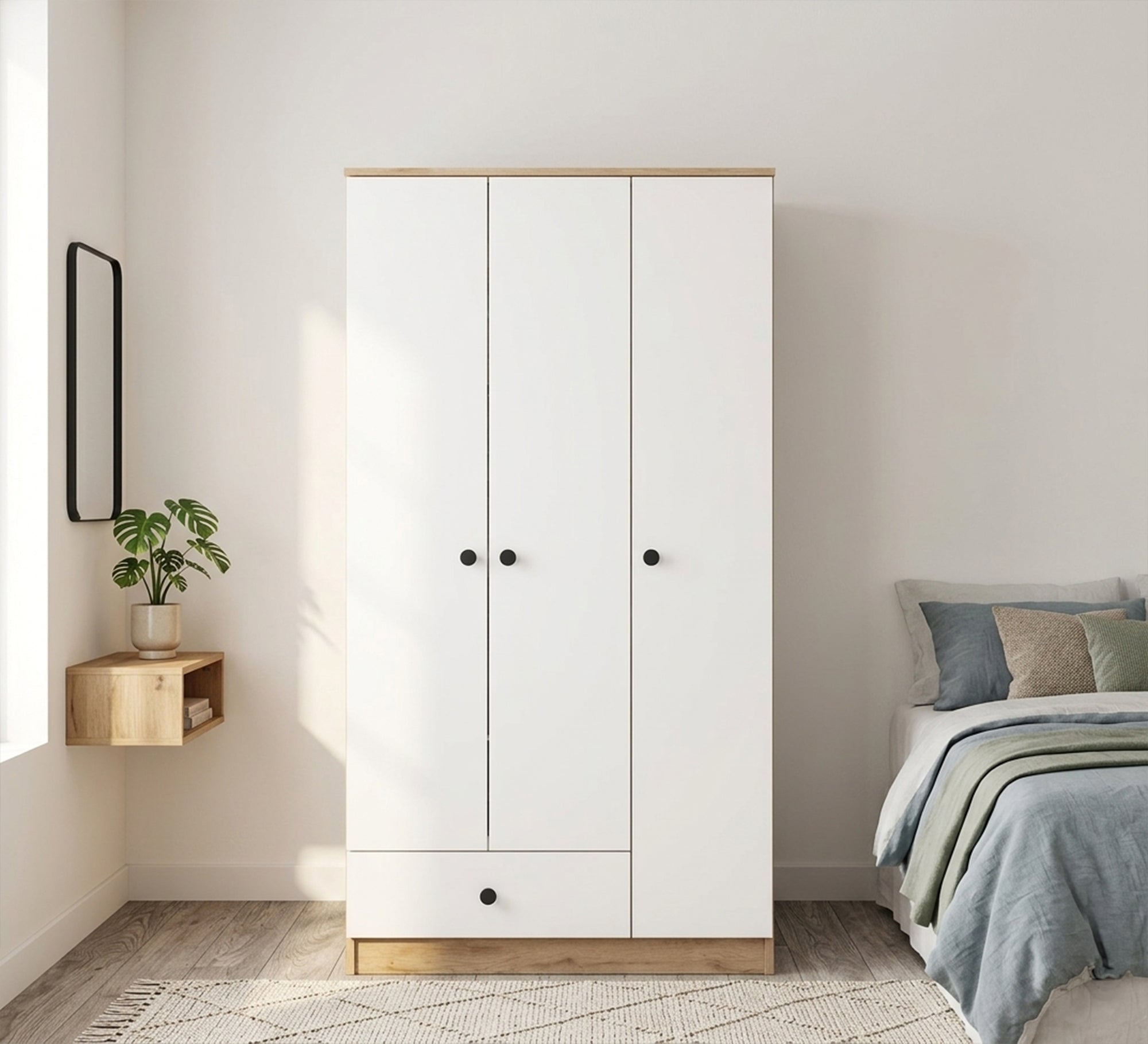 White Wardrobe with Sleek Design with External Storage - Vitrine Furniture - Wardrobes