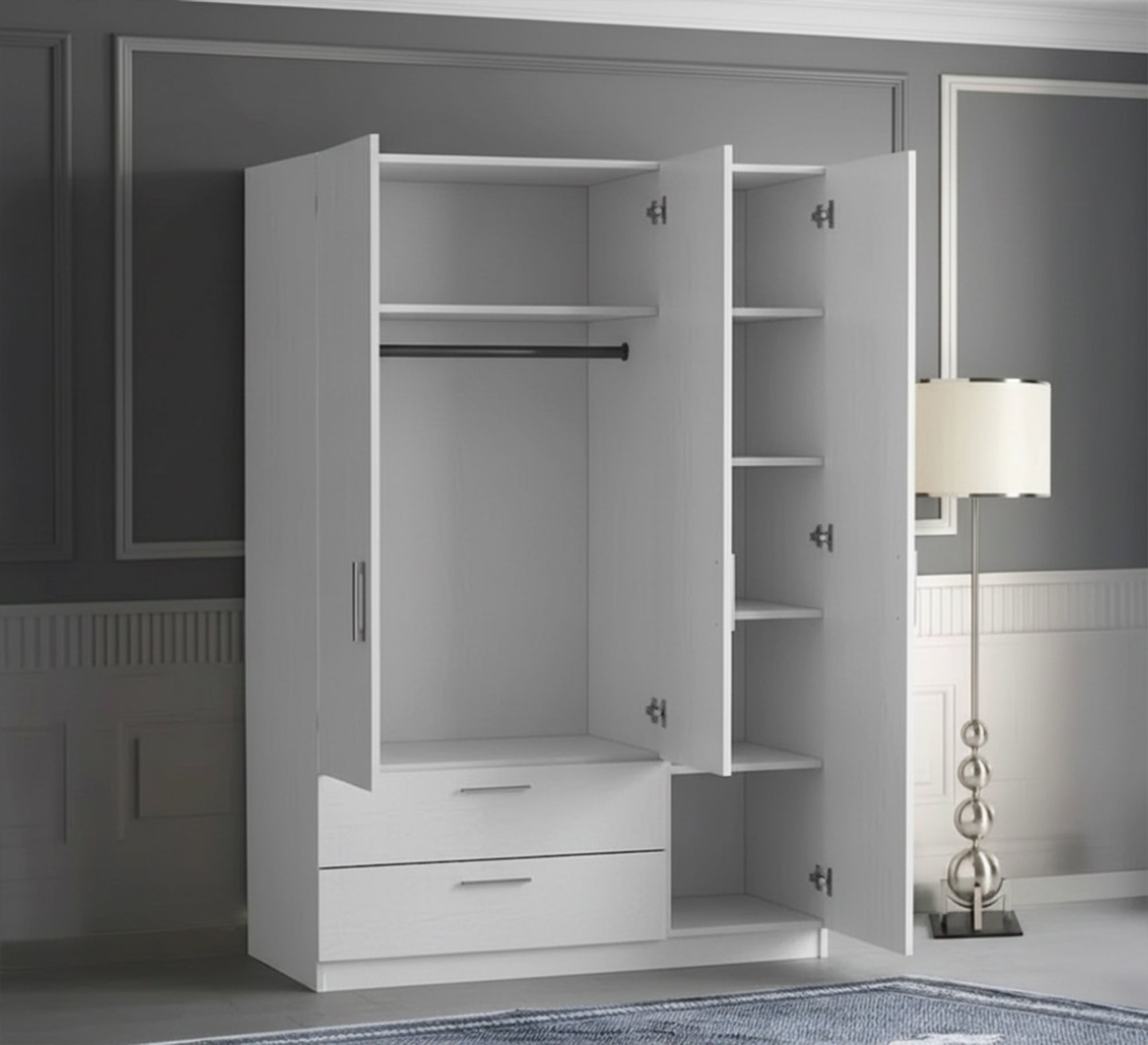 White wardrobe with three doors and two drawers - Vitrine Furniture - Wardrobes