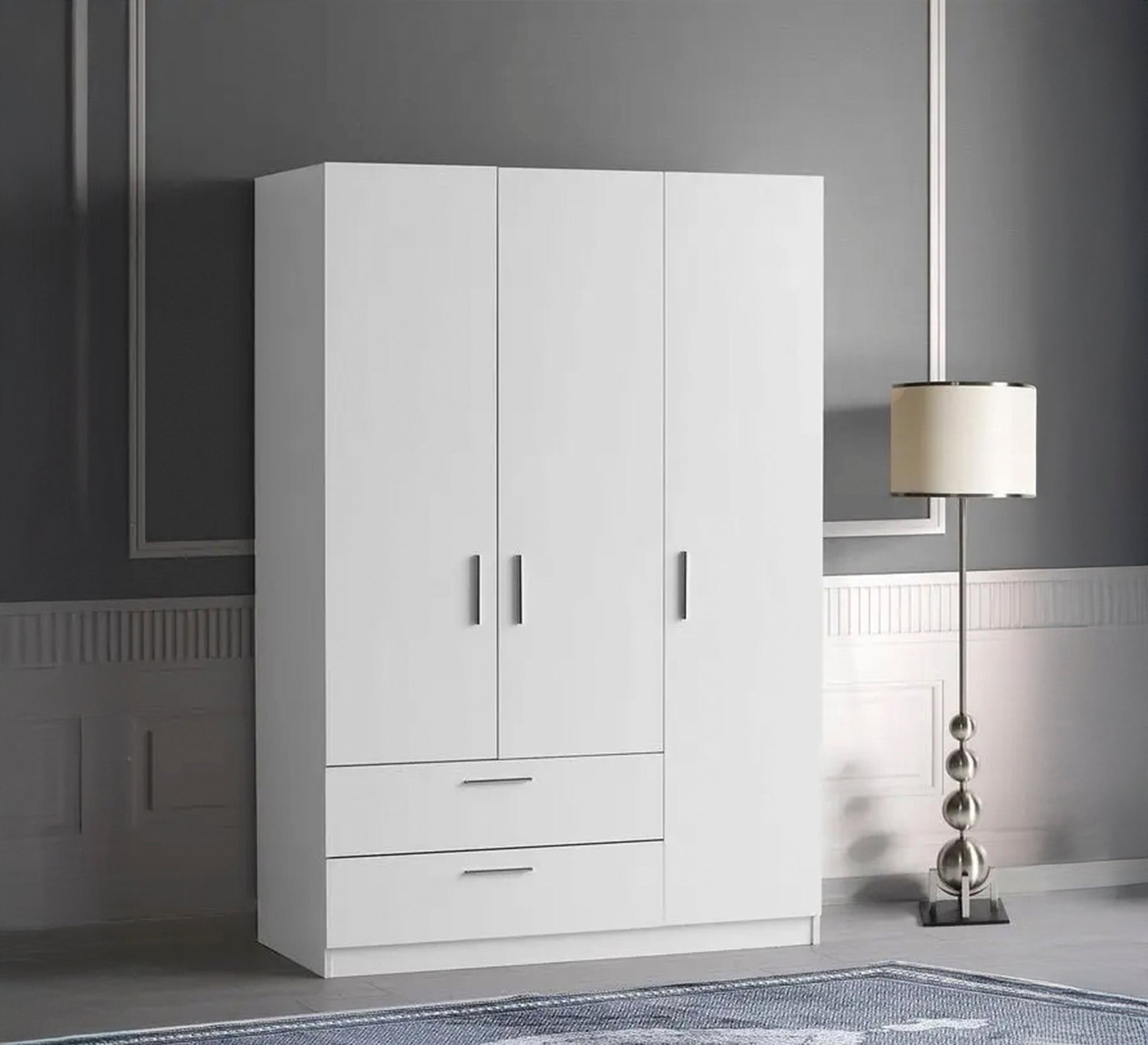 White wardrobe with three doors and two drawers - Vitrine Furniture - Wardrobes