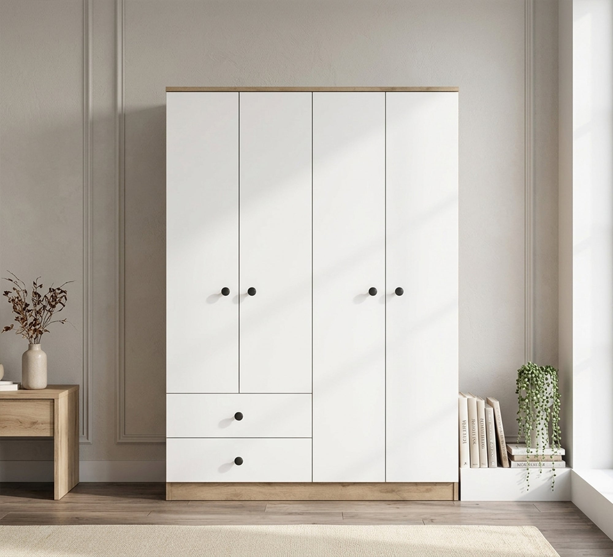 White wardrobe with wooden base - Vitrine Furniture - Wardrobes