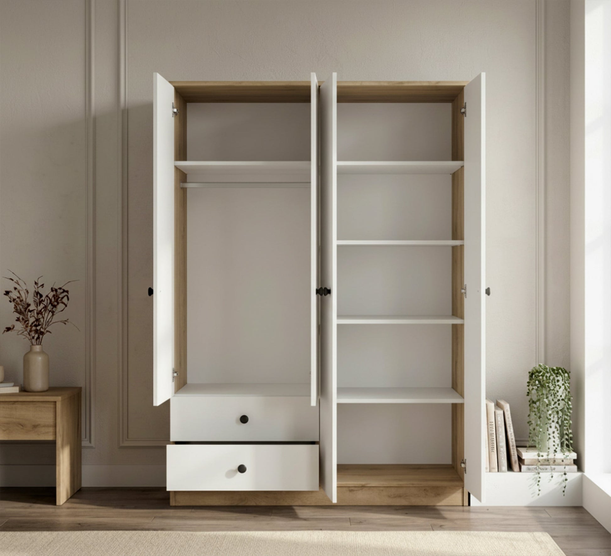 White wardrobe with wooden base - Vitrine Furniture - Wardrobes