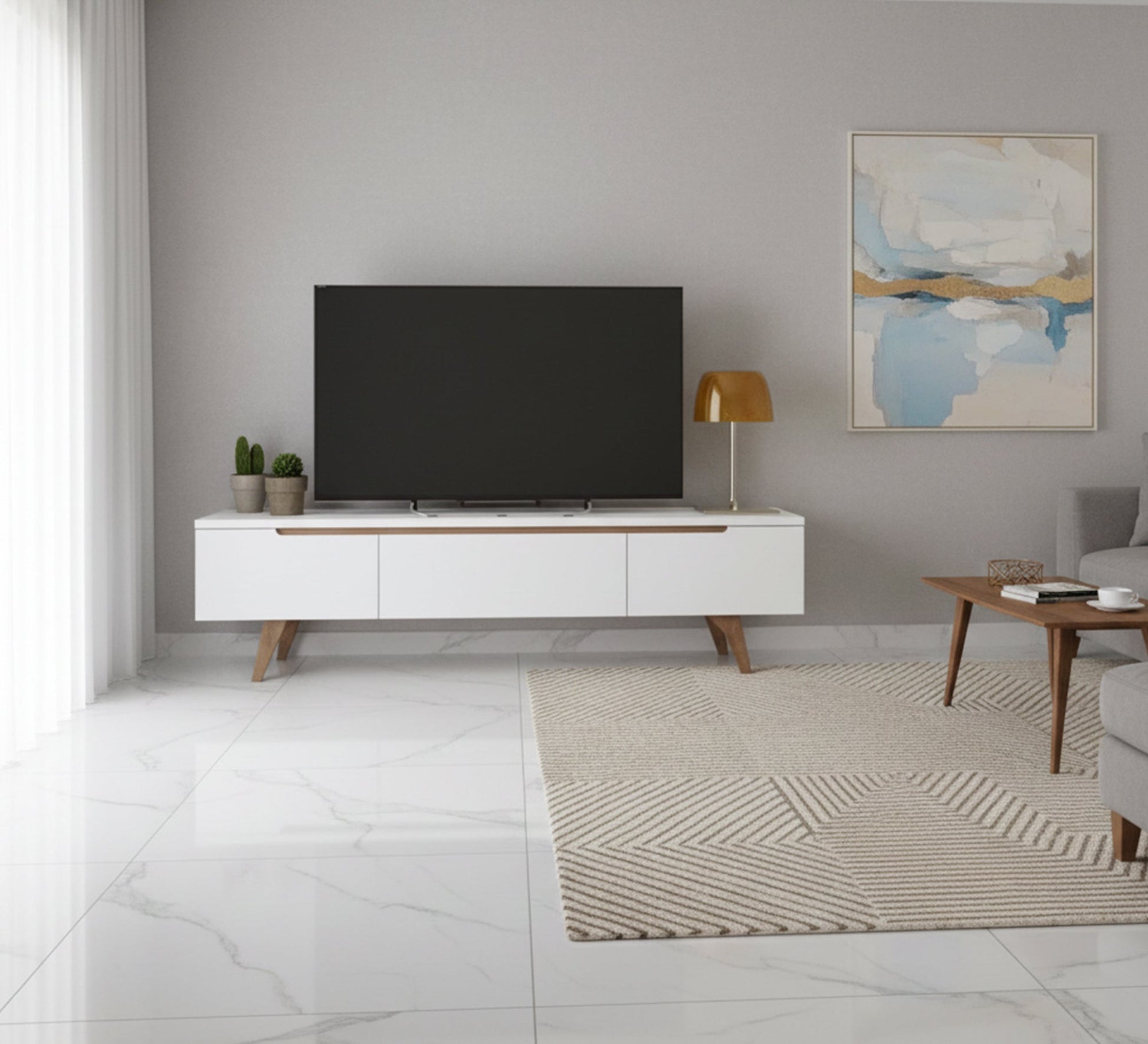 White wooden TV table for the living room - Vitrine Furniture - TV Table & Cabinet