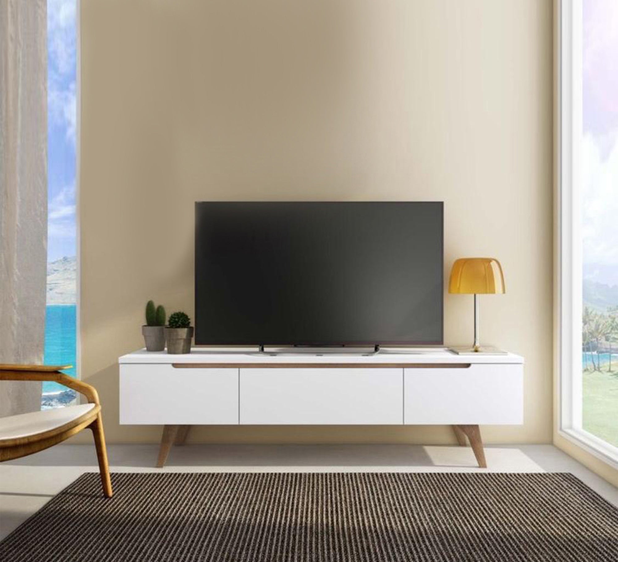 White wooden TV table for the living room - Vitrine Furniture - TV Table & Cabinet