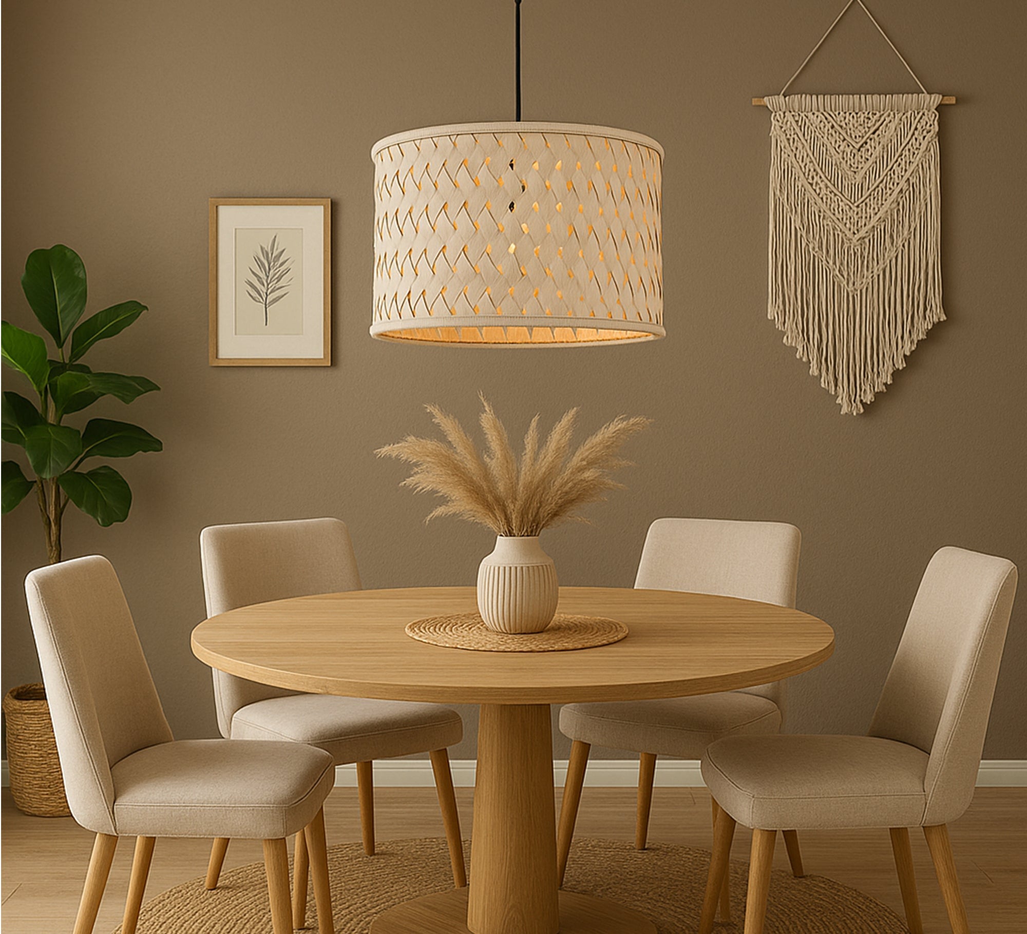 Wide braided bamboo pendant light - Vitrine Furniture - Lighting
