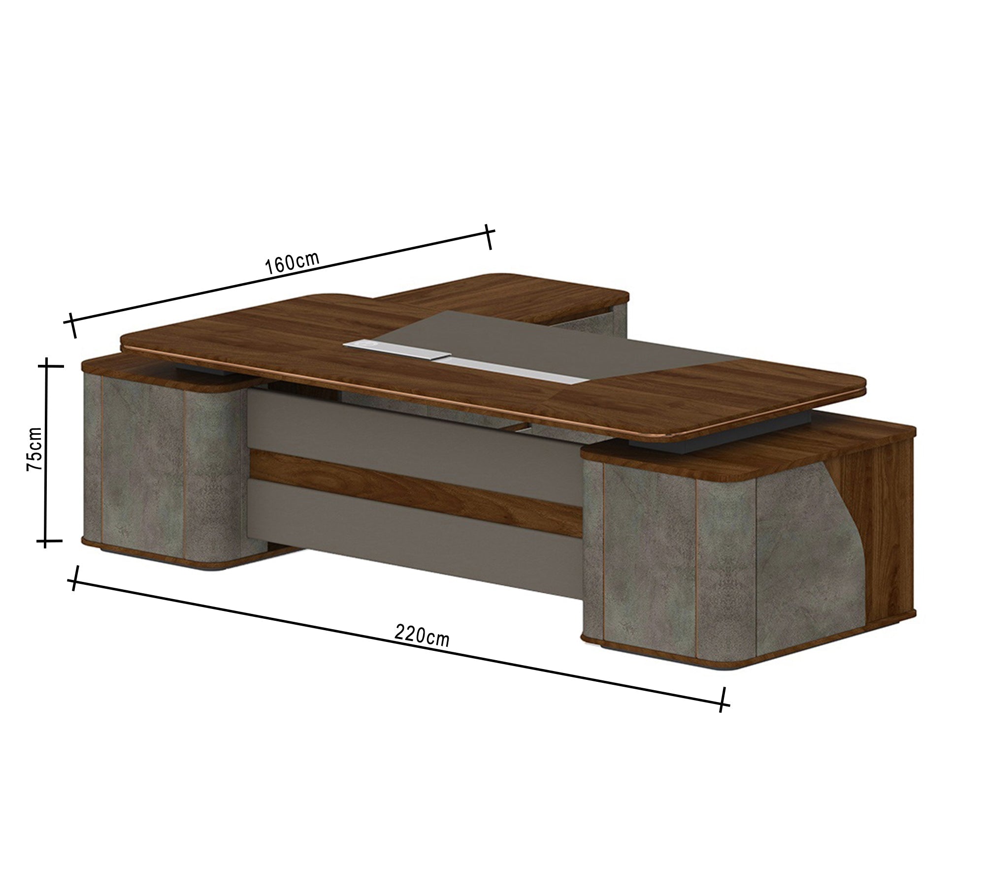 Wide corner desk with a wooden top and massive gray bases - Vitrine Furniture - Furniture