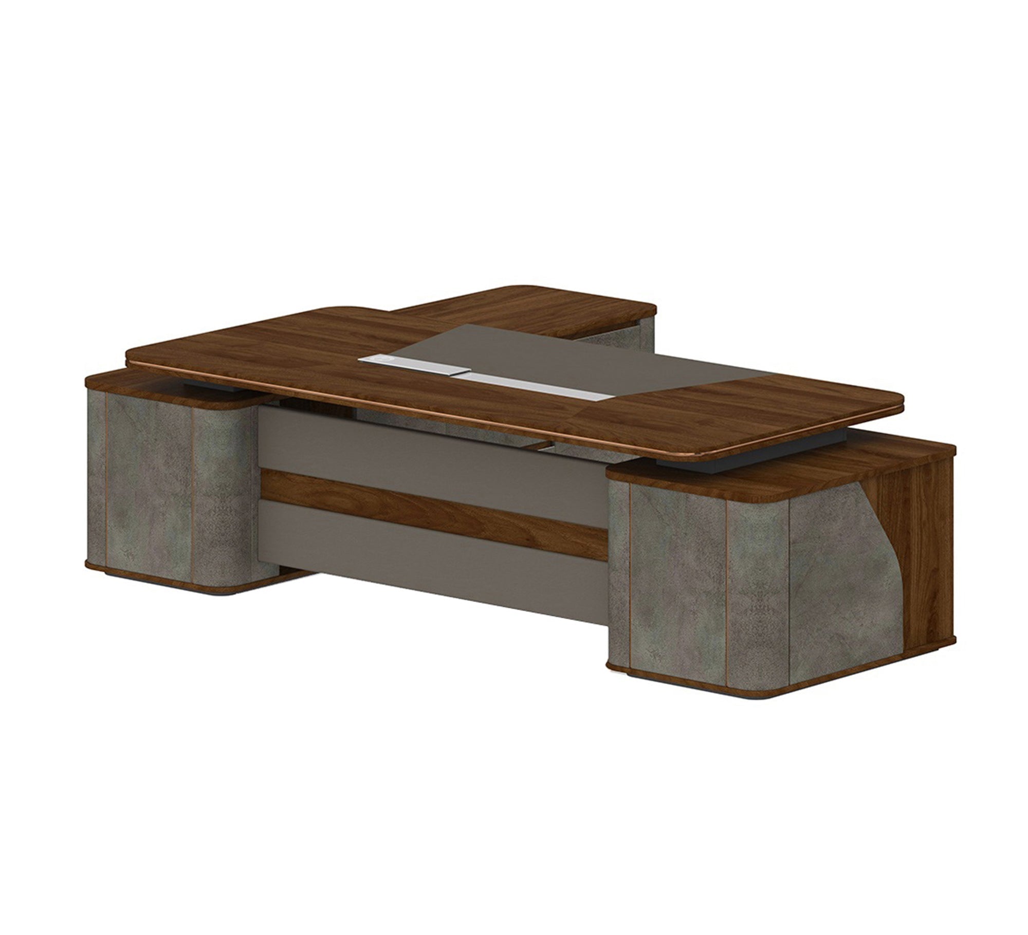 Wide corner desk with a wooden top and massive gray bases - Vitrine Furniture - Furniture