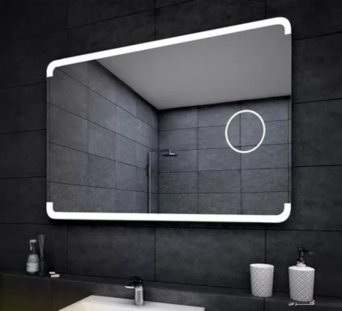 Wide LED Mirror with Illuminated Magnifying Lens - Vitrine Furniture - Mirrors