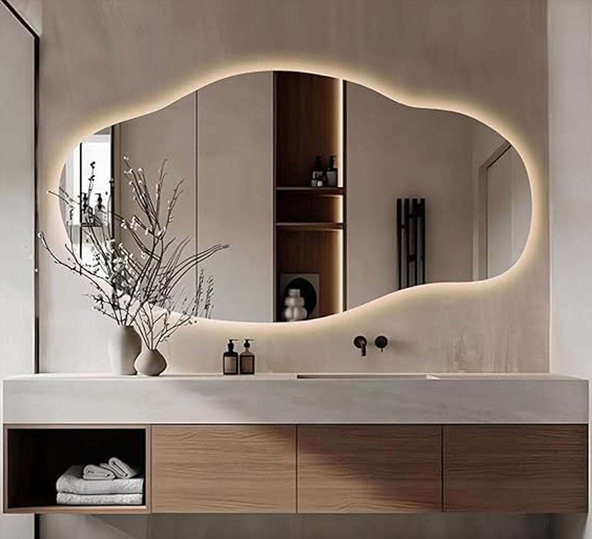 Wide organic washbasin mirror Double Mirror - Vitrine Furniture - Mirrors