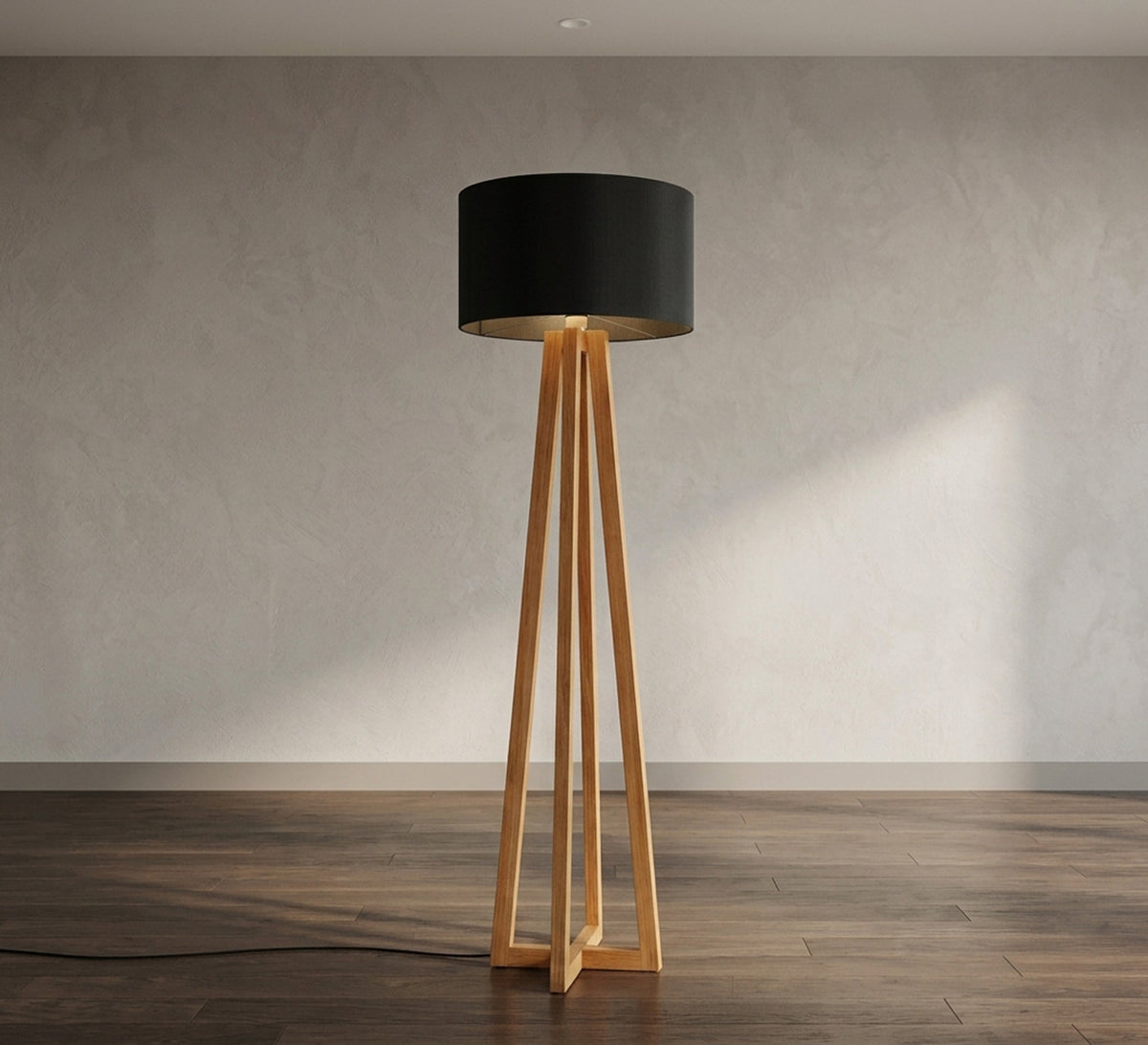 Wooden A-Frame Black Shade Floor Lamp - Vitrine Furniture - Floor lamps